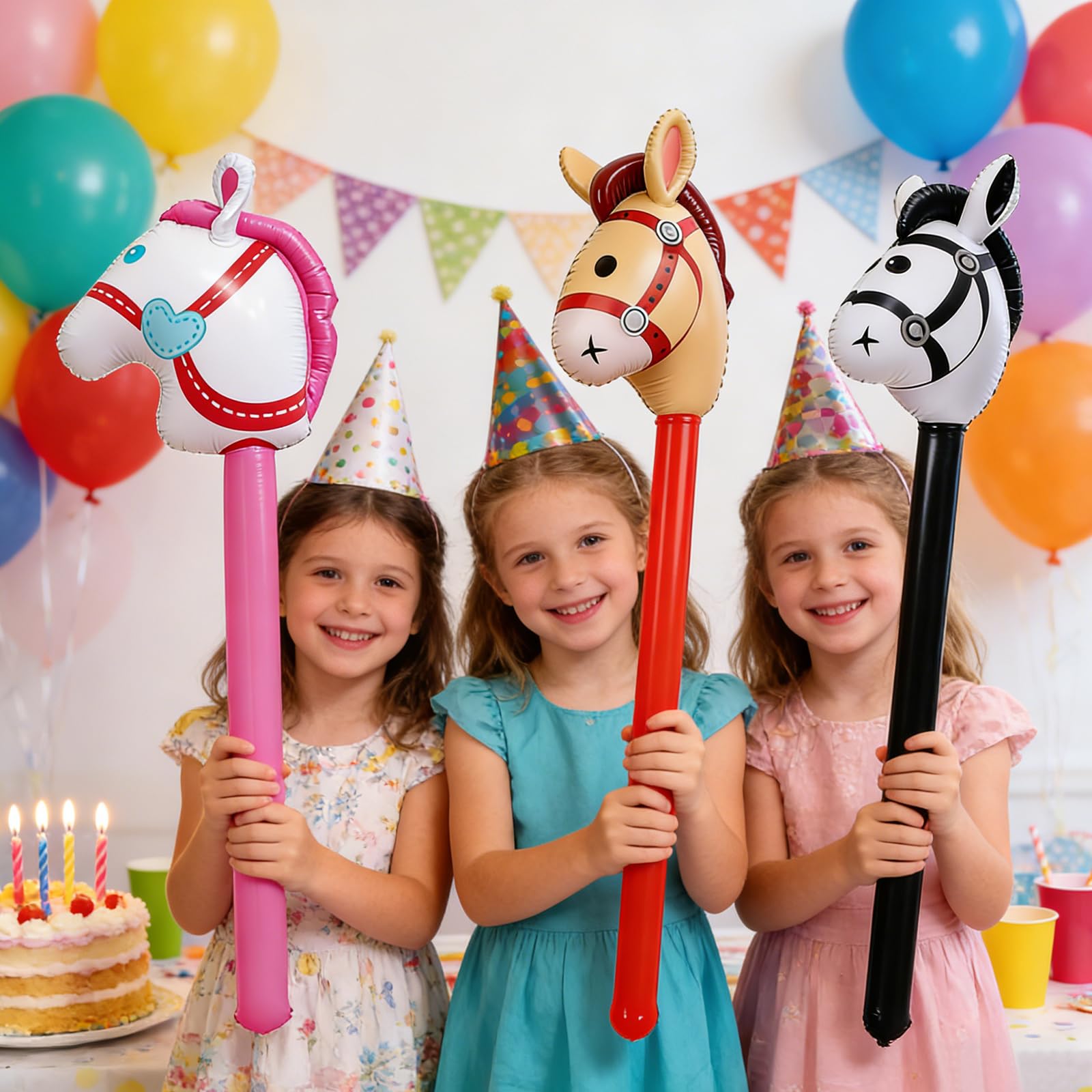 TENGWA Caballos Inflables 3 Piezas 96cm Caballos de Palo Inflable Globos para Niños Juguetes Inflables para Juguetes Infantiles Fiestas Temáticas Decoraciones Navideñas — view 6