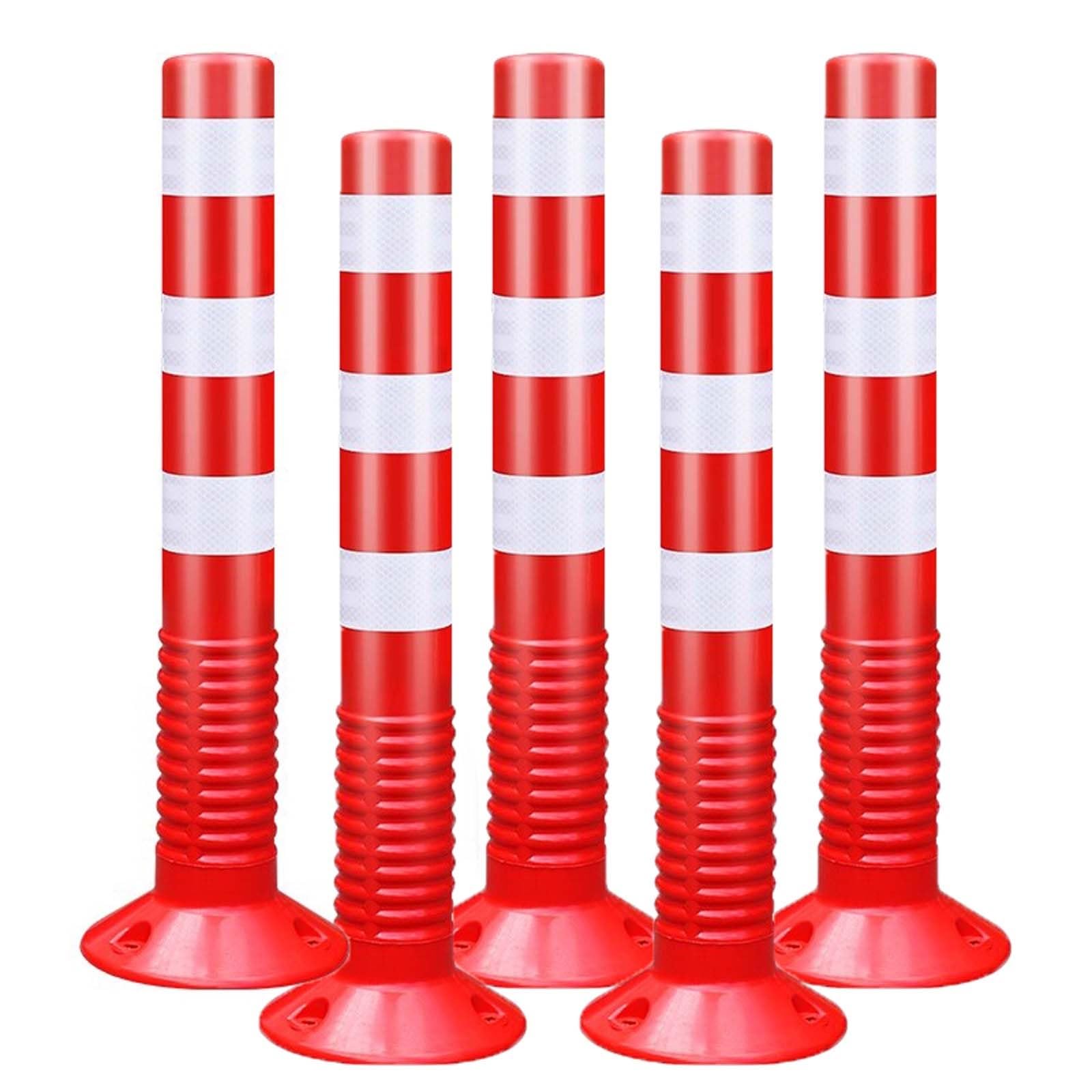 HCZKIUJY Traffic Safety Bollards with Reflective Bands - Durable Plastic Parking Barriers for Driveway and Road Delineation (Red 5pcs)