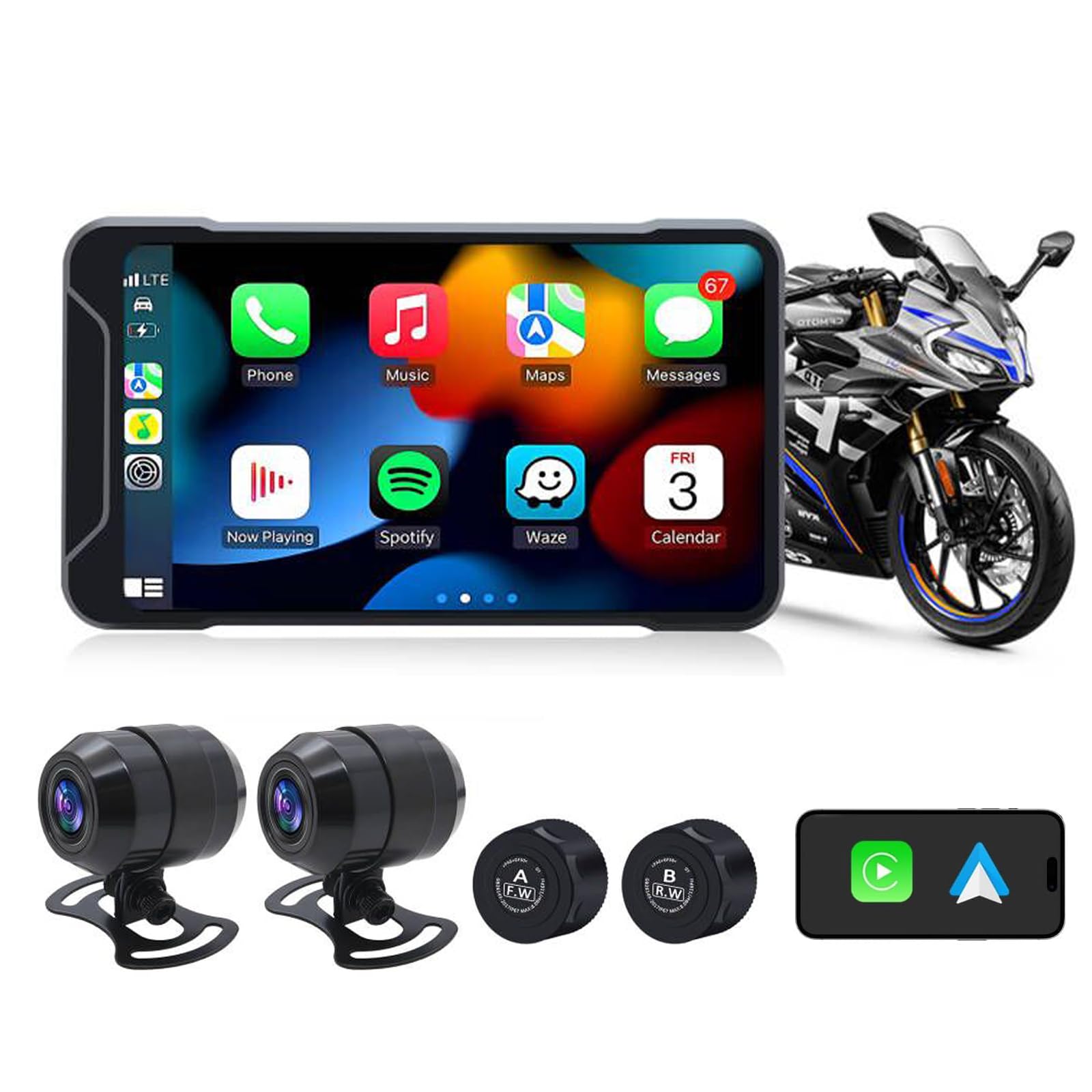 dash cam motorcycle 5 inch lcd display ip67