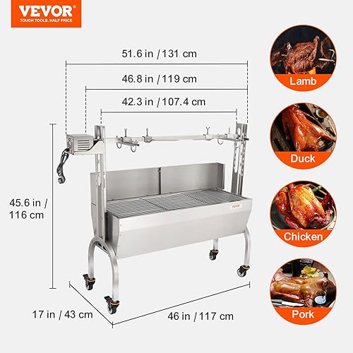 Miniatura 7 de VEVOR Parrilla de asador de acero inoxidable con parabrisas, parrilla de asador de carbón de cordero de cabra de cerdo entero para barbacoa, motor
