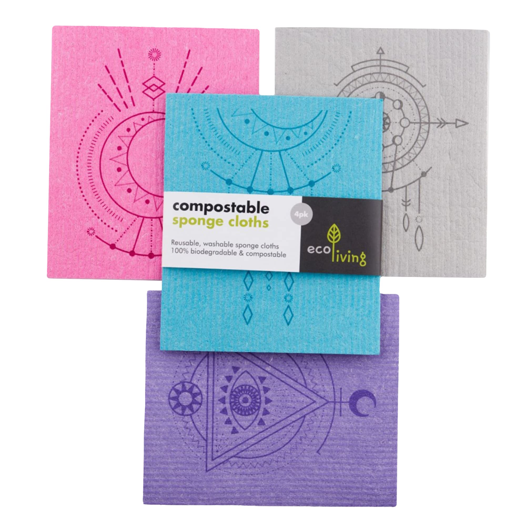 Ecoliving Spiritual Compostable Sponge Cleaning Cloths - Dishcloth - Eco Friendly & Sustainable Biodegradable Cellulose Sponge Cloths - Kitchen Cleaning Cloth (Spiritual)