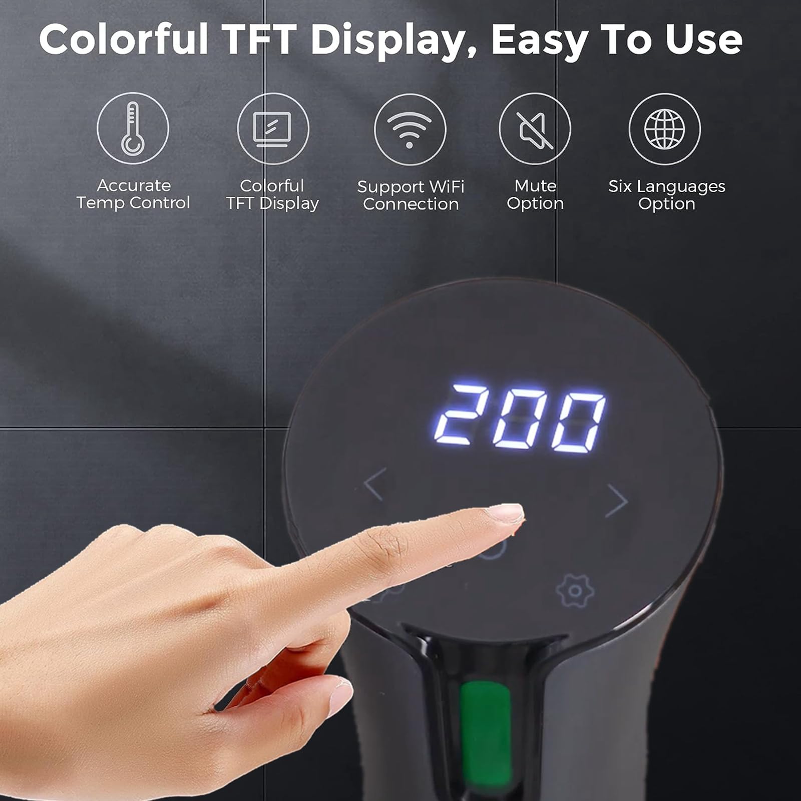 Máquina Sous Vide, Cocina Sous Vide de 1100 W, Circulador de Inmersión Térmica, Abrazadera Ajustable y Pantalla Táctil LED Digital/Control de Aplicación, Temperatura Precisa de Calentamiento Rápido