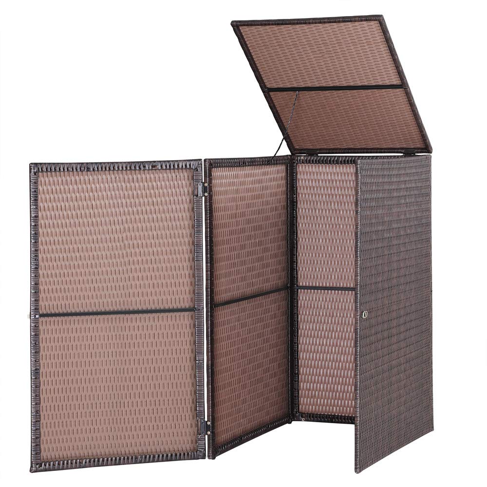 CASARIA® Cache Poubelle extérieur Couvercle + Fermeture 240L abri Poubelle 115x80x65cm polyrotin Range Poubelle Cache conteneur déchets