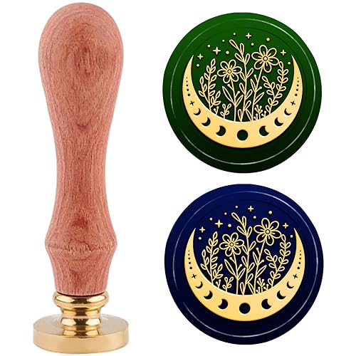 Miniatura 1 de PH PandaHall Sello de cera de estrella de flor de luna, sello de sellado de cabeza de latón extraíble, sello de cera de sellado estrellado de