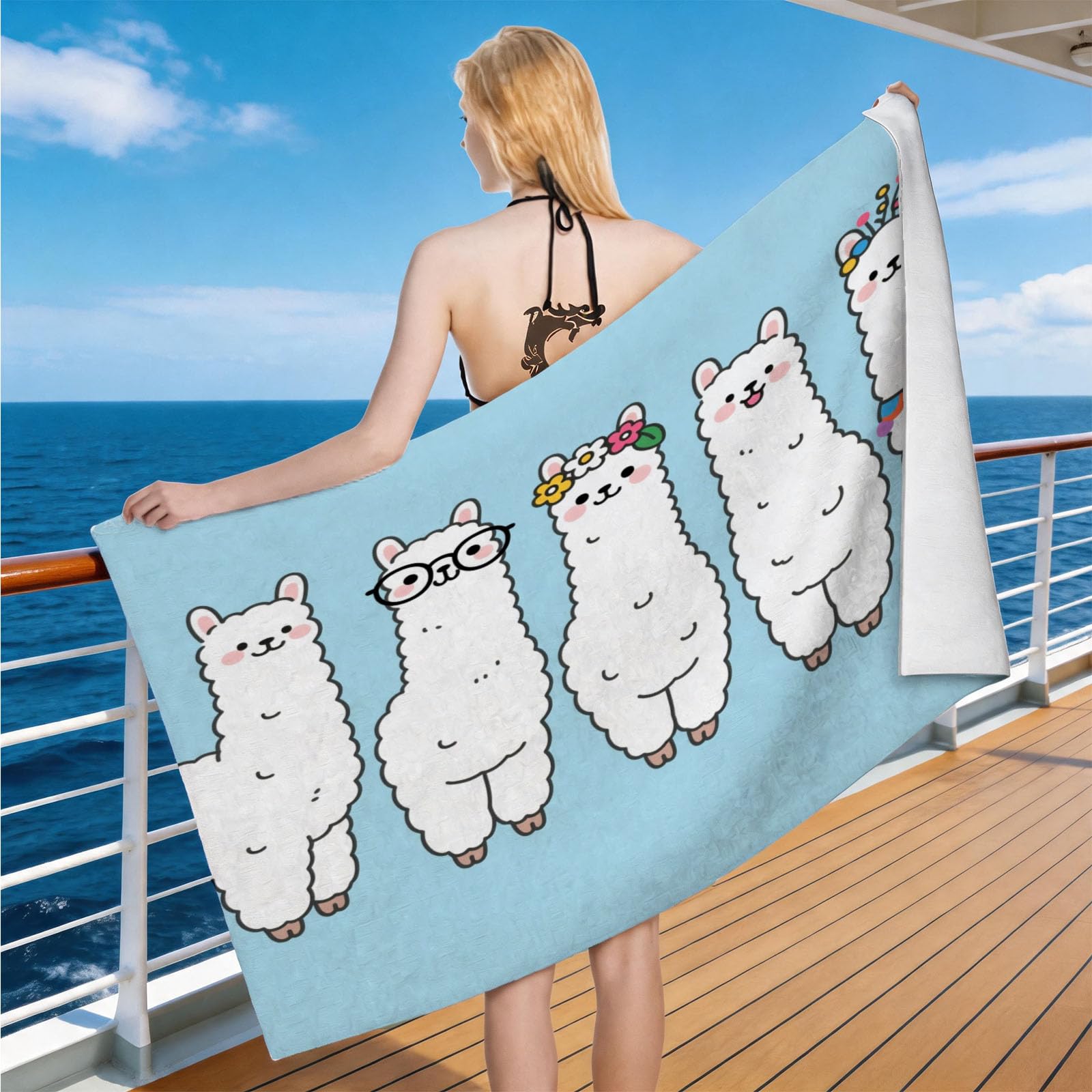 Hongduo Microfiber Quick Dry Beach Towel Cute Alpaca, 3D Cartoon Beach Towels Absorbent Fast Drying Bath Towels, Travel Camping Gym Swimming Bathroom (80x160cm)