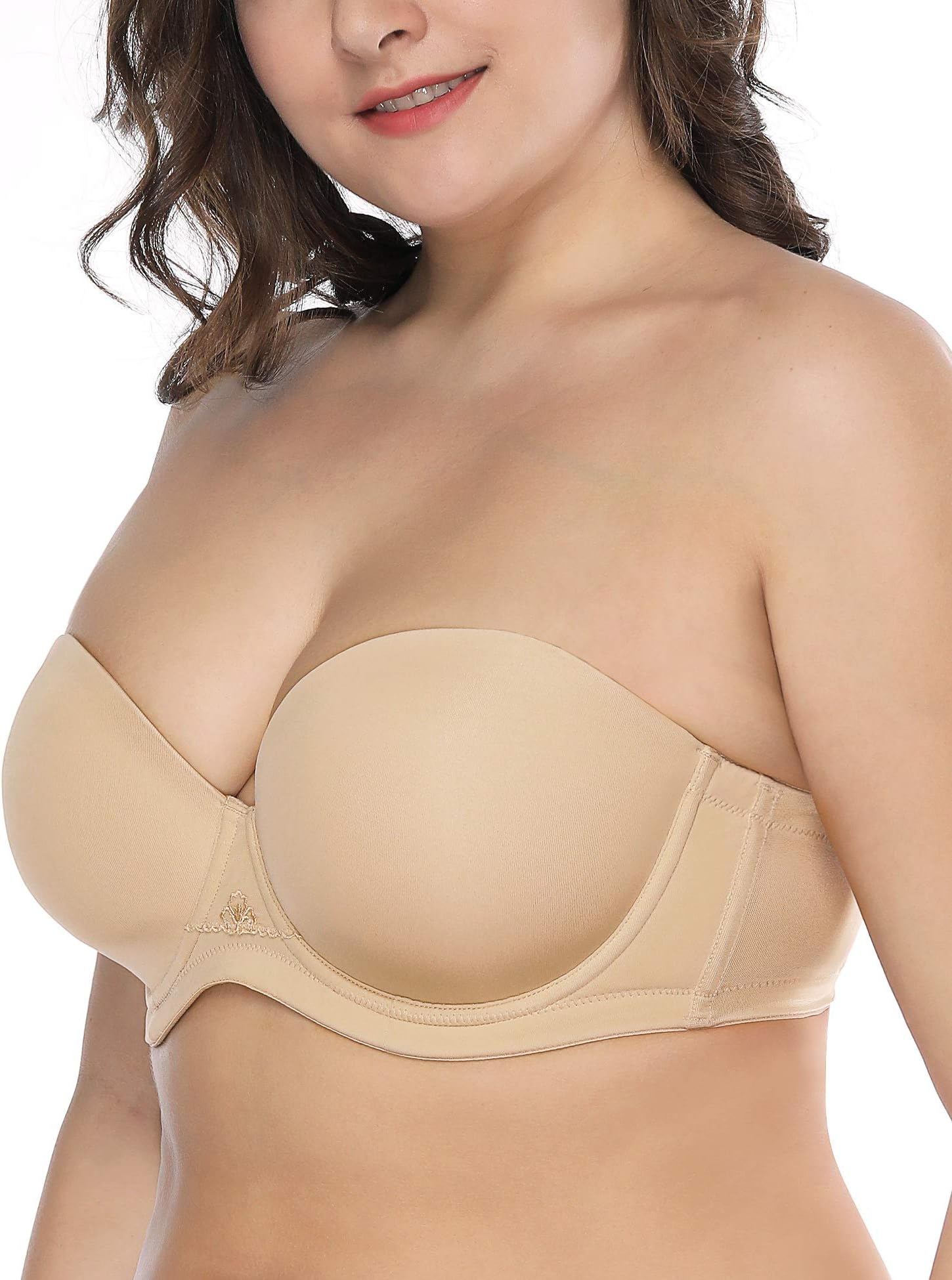 Deyllo Women’s Strapless Bras Plus Size Underwire Full Coverage Molded Cup Multiway Bra