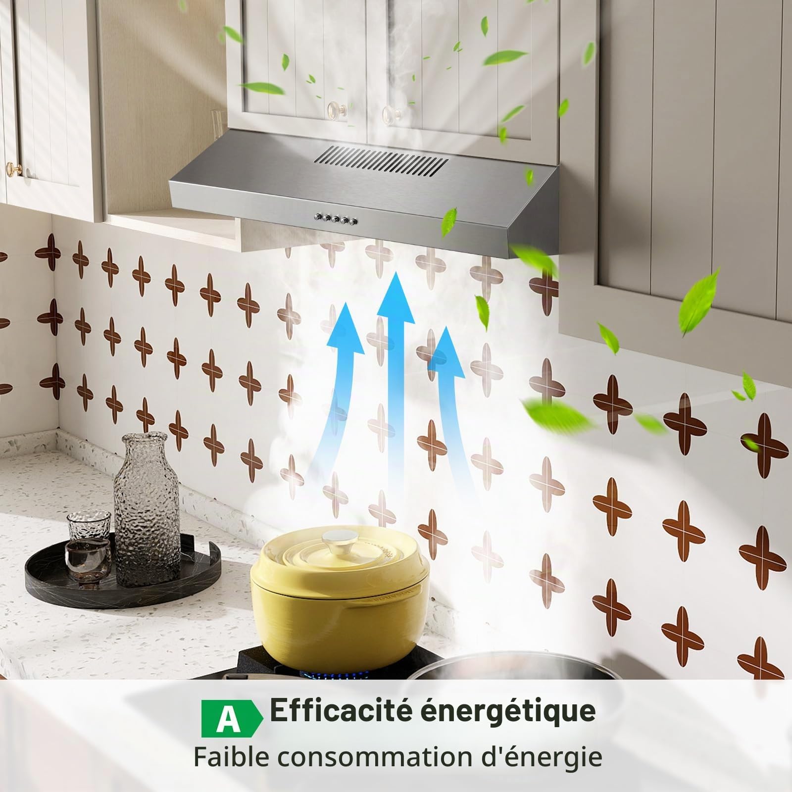 TopStrong Hotte aspirante 60cm sous comptoir, hotte aspirante 60cm air circulant/air évacué 201 m³/h, avec filtre à charbon actif CF-D, acier inoxydable