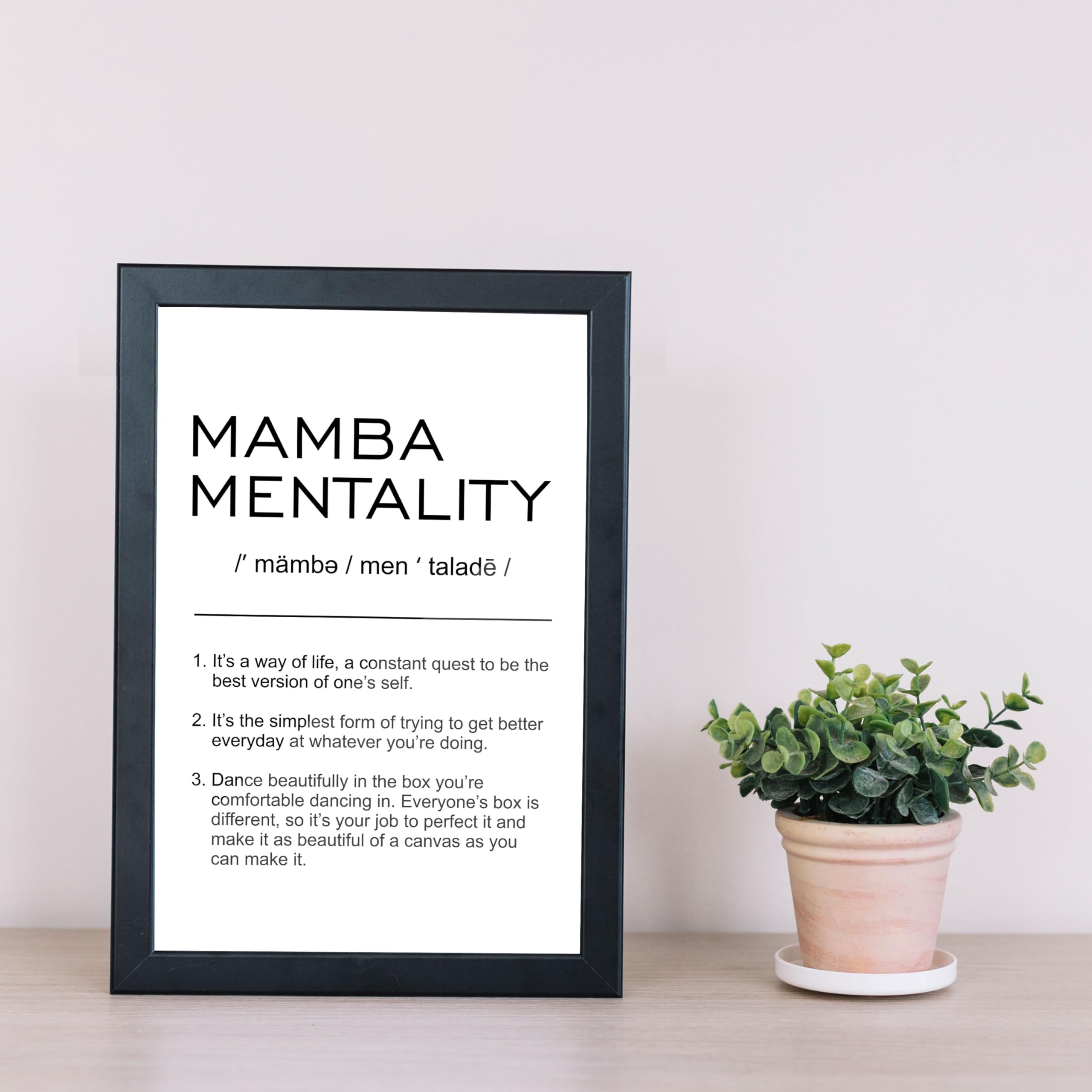 FRAMEO STORE Mamba Mentality Glass frame, Kobe Bryant mamba mentality quote wall art framed poster (A4 size - 8 X 12 Inches) 1