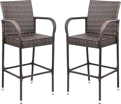 Amazon Com Homall Patio Bar Stools Wicker Barstools Indoor Outdoor Bar Stool Patio Furniture With Footrest And Armrest For Garden Pool Lawn Backyard Set Of 2 Brown Garden Outdoor