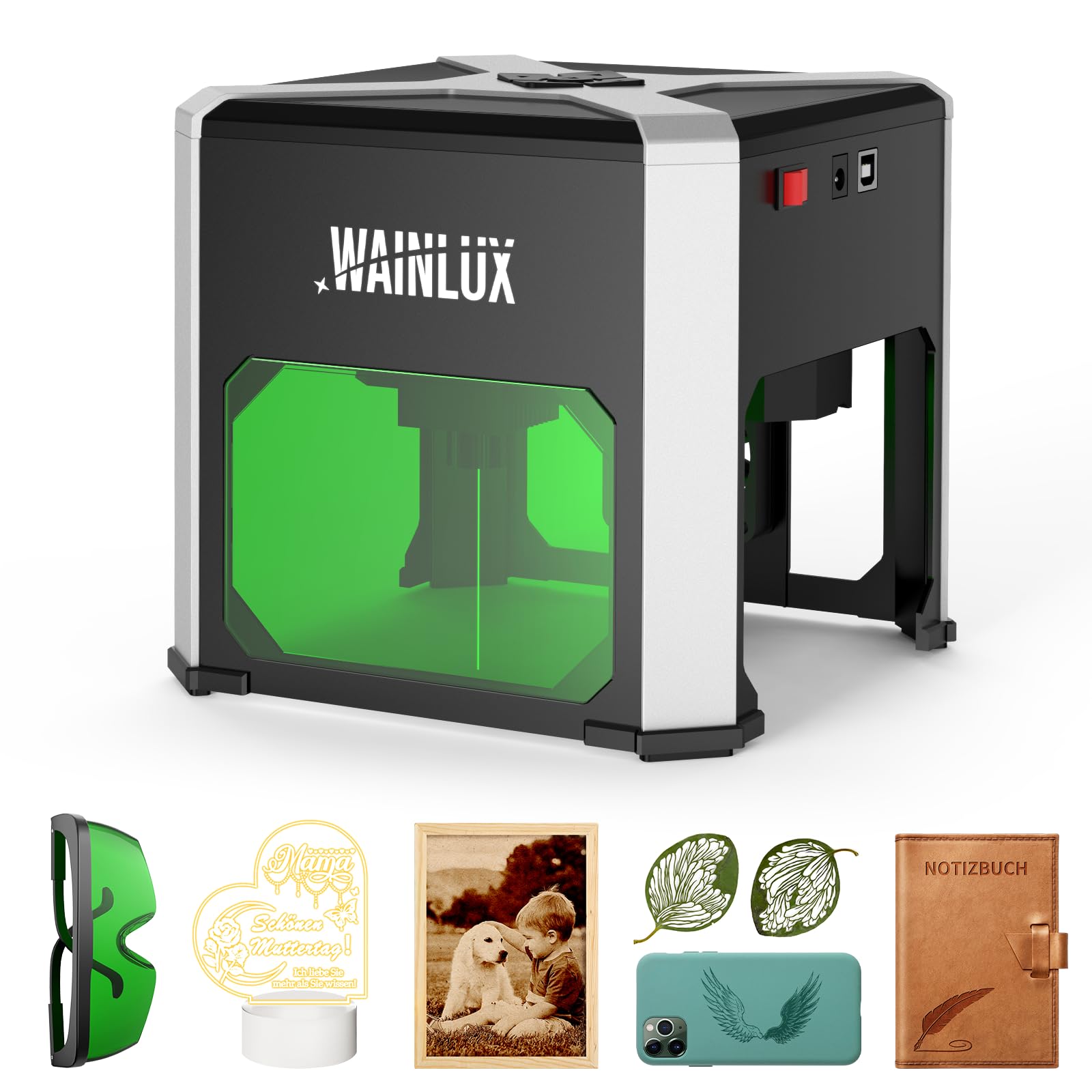 sinomax Laser Engraver, WAINLUX K6 Laser Engraving Machine 3000mW, 3W Mini Laser Engraver 0.05mm Accuracy, BT Connection Portable Laser Engraver Tool for Wood Vinyl Leather Glass, DIY Art, Logo Design