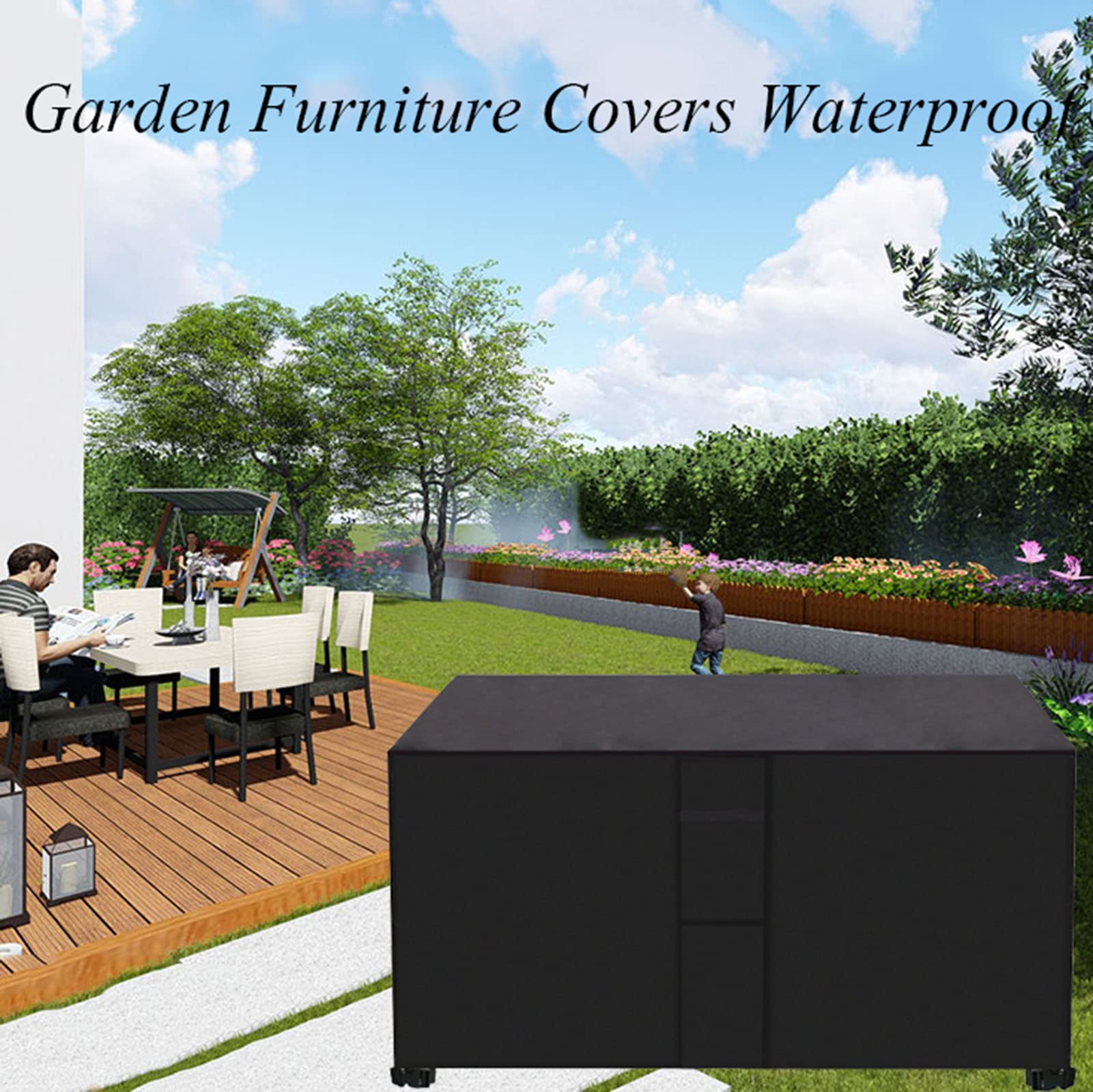 Funda impermeable de piel de jardín de 127 x 127 x 73.7 cm, 420D, juego de mesa y silla de patio de buey para exteriores, protección para mesa de café y patio trasero
