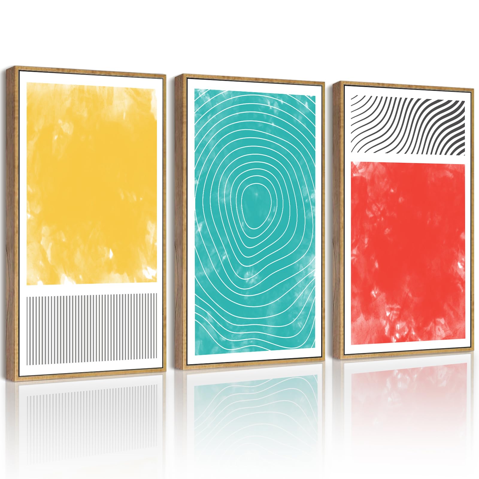 PHOPAGO16x24in Large Minimalist Abstract Framed Wall Art Modern Colorful Line Wall Decor Mid Century Geometric Artwork Bedroom Living Room Natural Framed