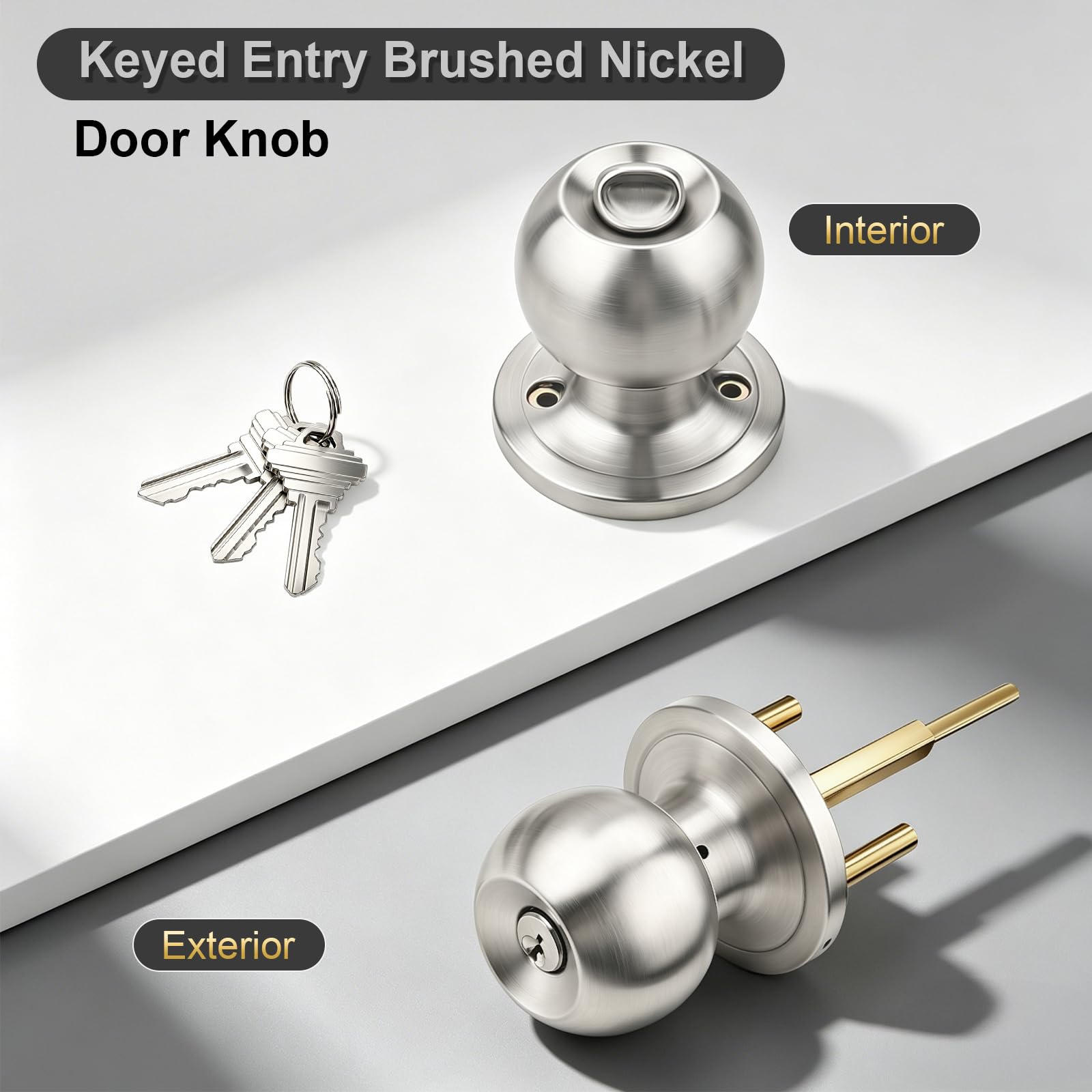 Satin Nickel Door Knobs - 2 Pack with Keys -4