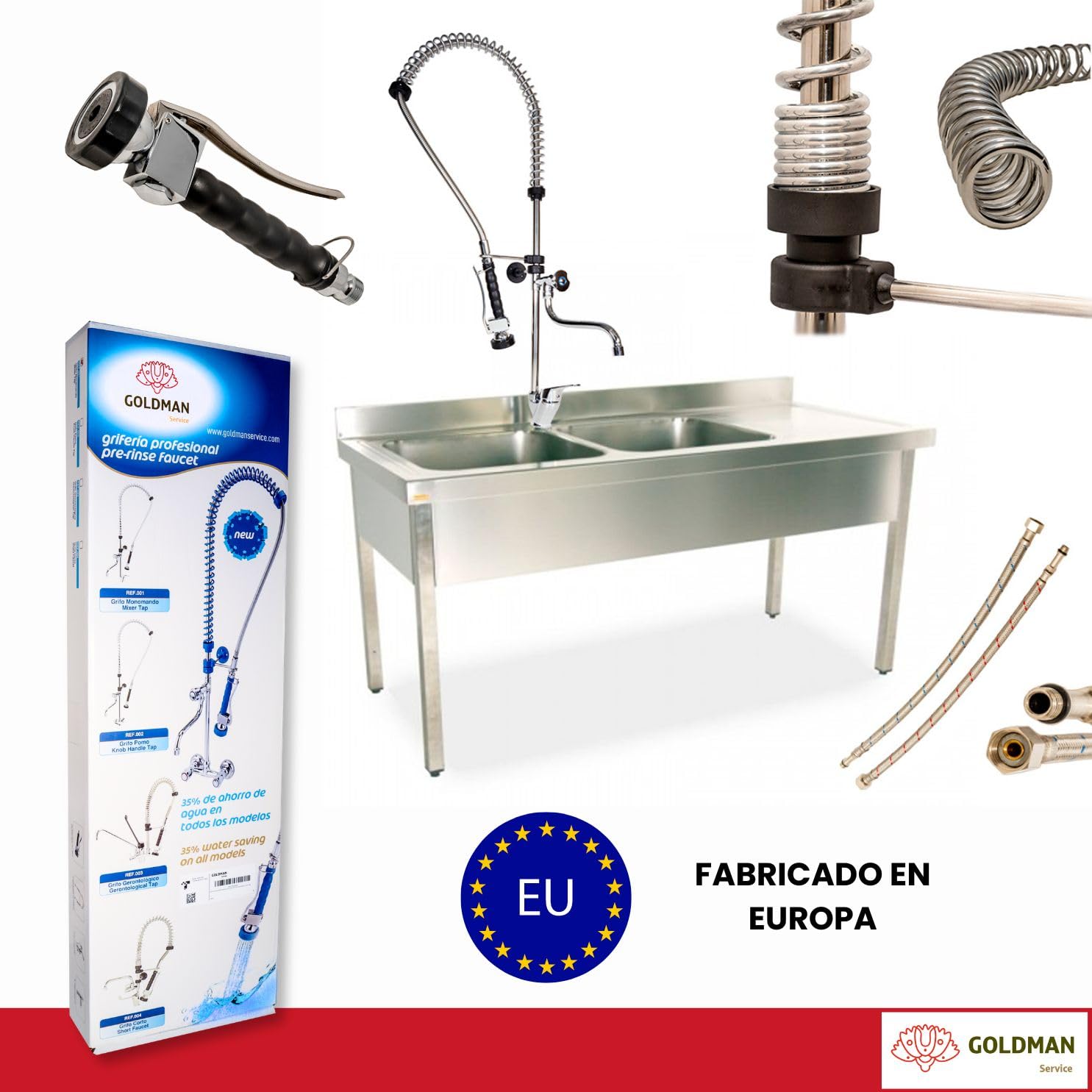 GOLDMAN SERVICE Grifo Industrial Extensible Rociador Ducha de Fregadero de Cocina Hostelería Negra
