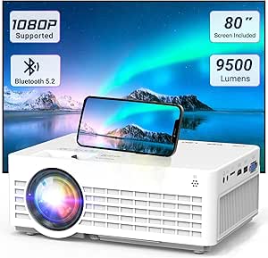 Mini Projector with Screen, 1080P Portable Projector with Bluetooth, Outdoor Movie Projector Compatible with TV Stick Smartphone &amp; Tablet PC HDMI USB AV TF