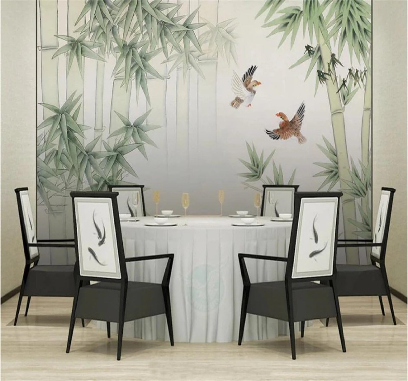 Xlming 250Cm×170Cm(B×H) Retro Hand Drawn Fresh Bamboo Grove Birds In Flight 3D Wallpaper Luxury Home Dining Decor Paste Sofa Living Room The Wall For Bedroom Mural-250Cm×170Cm