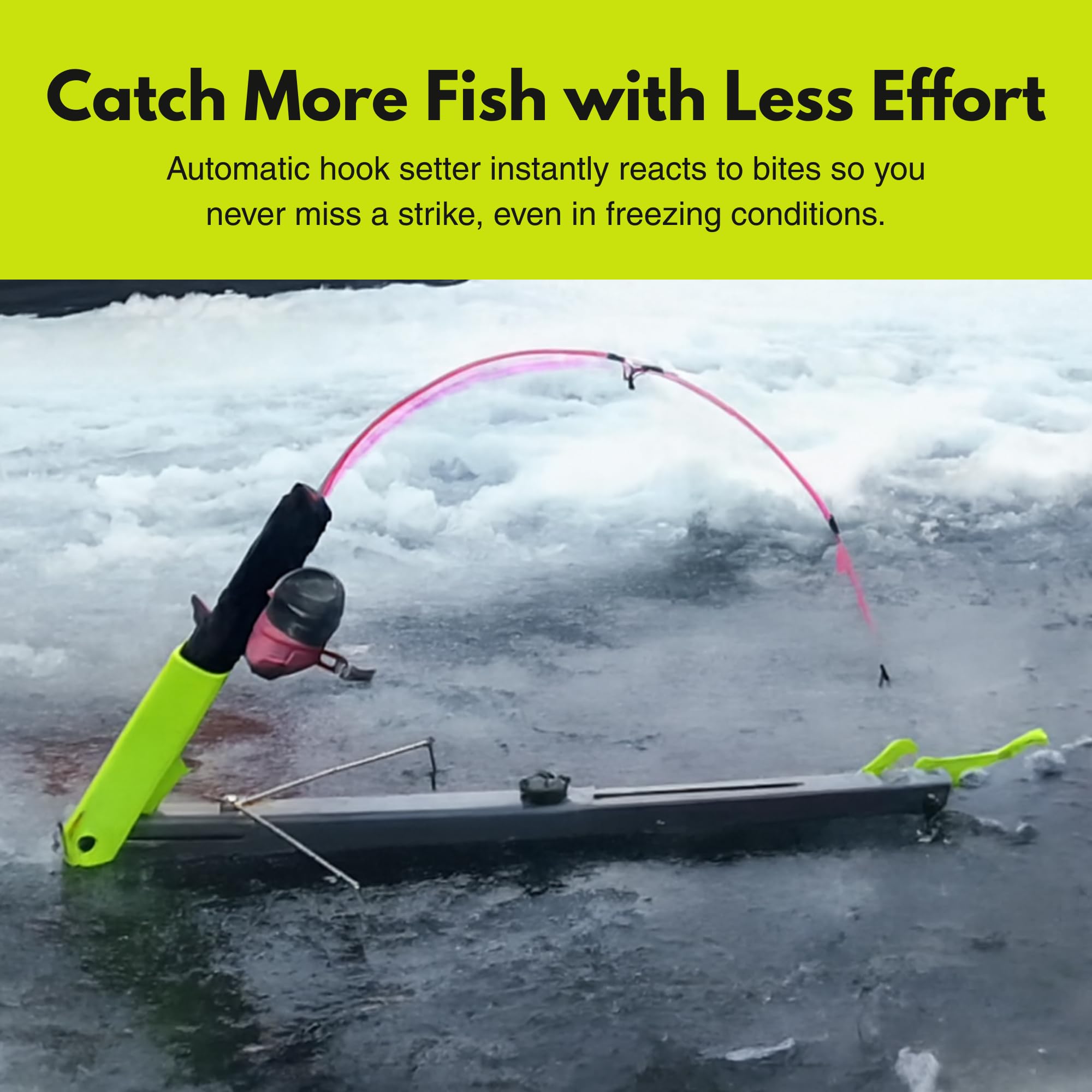 automatic ice fishing hook setter sensor with Adjustable Rod Holder & Storage Tube | Premium protective storage tube, adjustable trigger sensitivity, fits 28–34