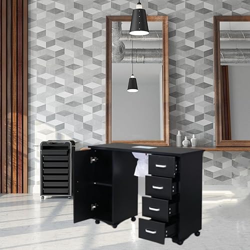 Miniatura 8 de Winado Estación de mesa de manicura para uñas, escritorio de uñas de spa con ventilación eléctrica de corriente descendente, ruedas de bloqueo,