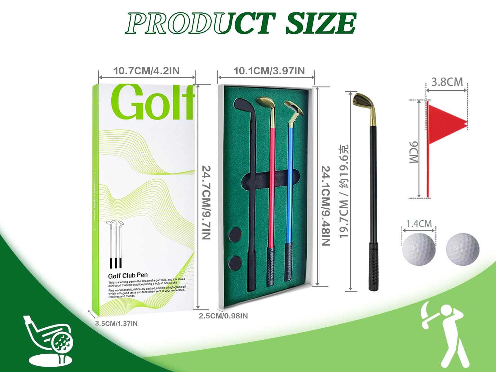 Set di 3 Penne Mazze da Golf in Metallo, Penna a Sfera 3 Colori, Regalo Uomini