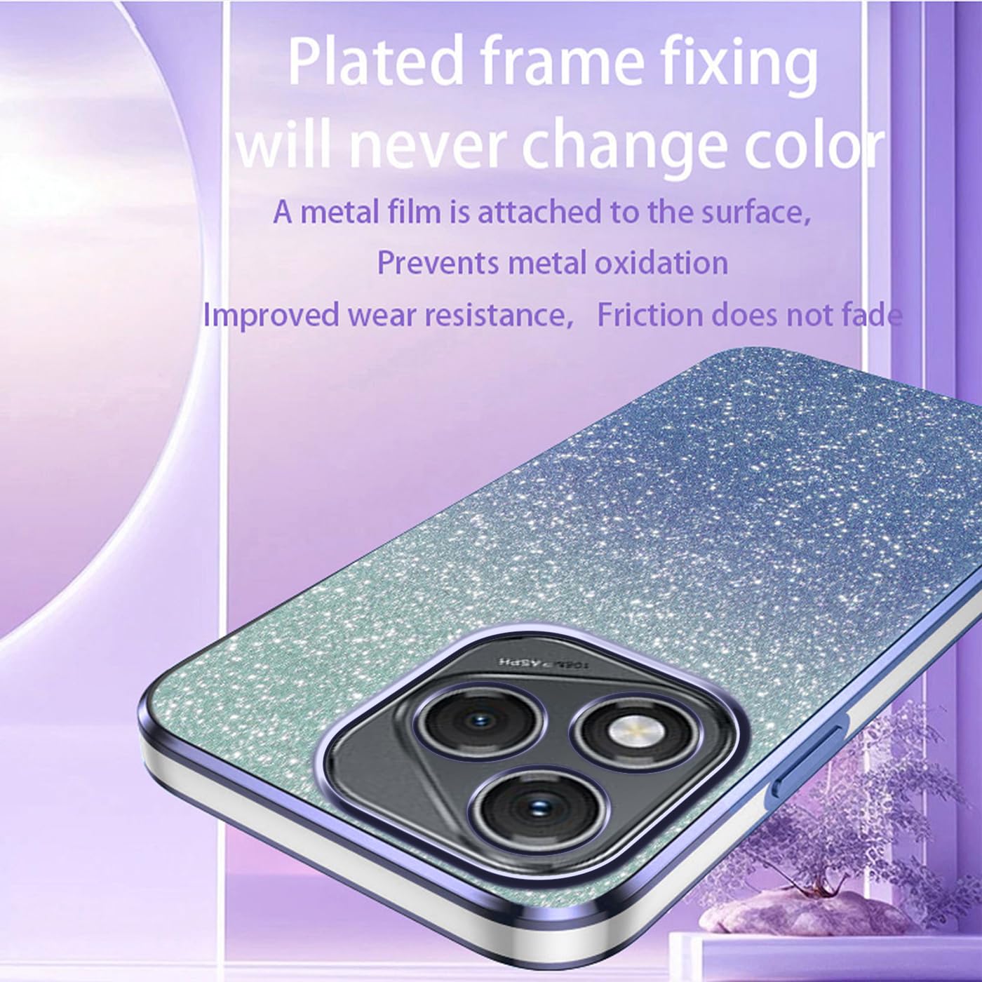 Custodia Glitter Con Anello E Specchio Per Honor 400 Lite | Paillettes Argentate, TPU Antishock, Cover Elegante Per Donna
