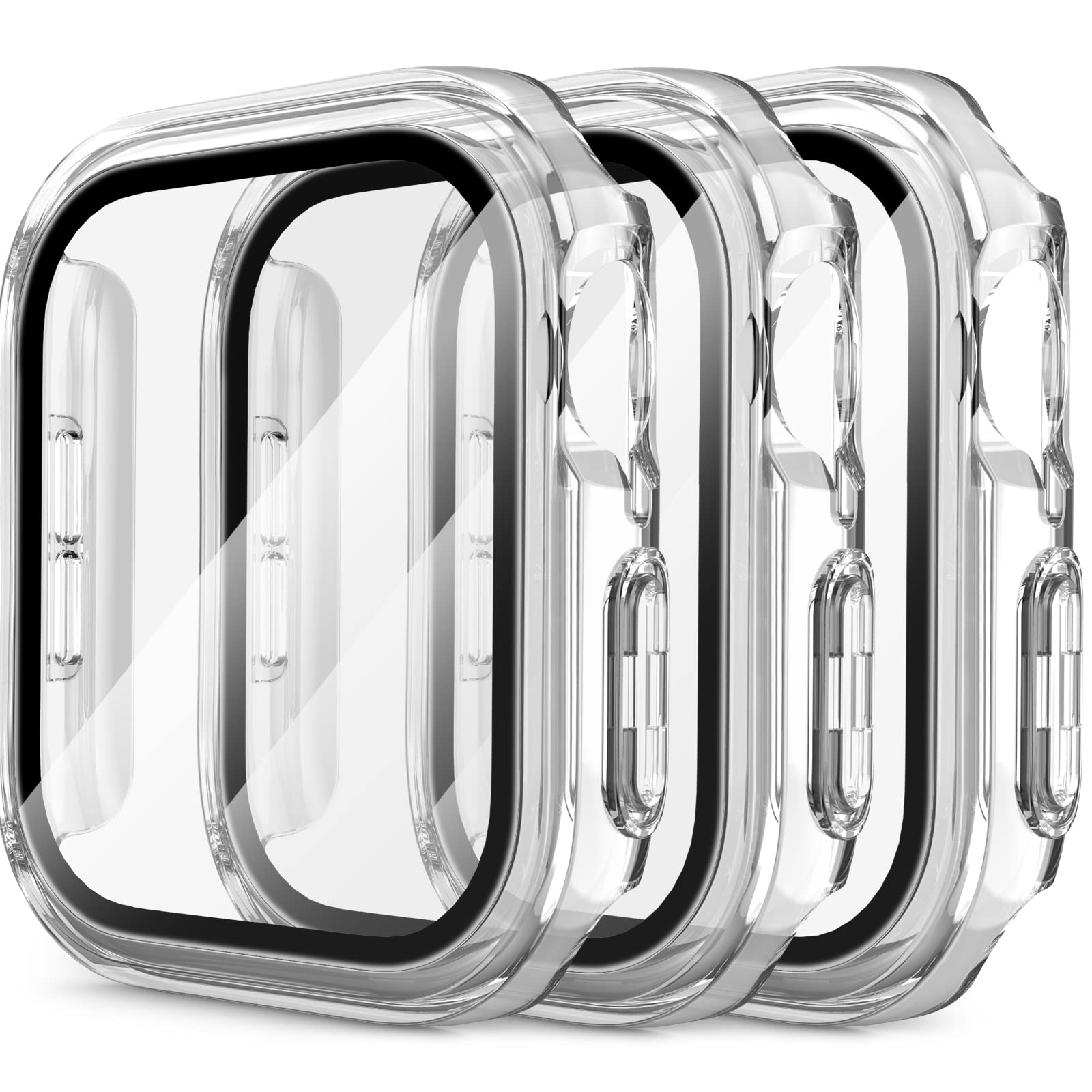 Meliya 3 Pack Hard PC Case for Apple Watch Screen Protector SE Series 6 Series 5 Series 4 44mm, Full Protective Cover Case with Tempered Glass Screen Protector for Apple Watch 44mm, 3 Pack Transparent