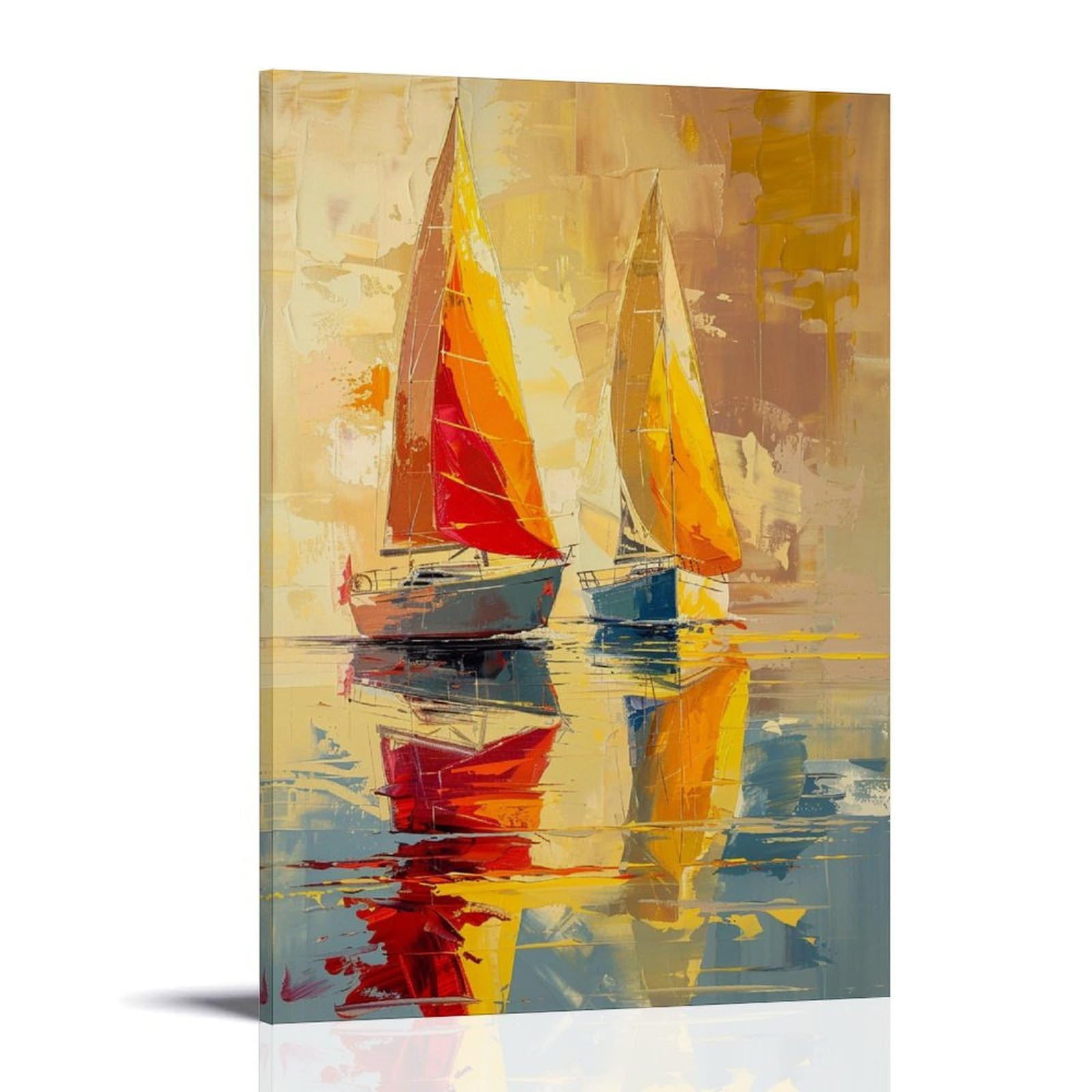 FYFMUSHE Gorgeous Sailboat Canvas Wall Art Paintings Sea Sailing Boat Abstract Pictures on Canvas Prints Framed Ready to Hang Artwork for Bedroom Home Decor 16x24inch(40x60cm)