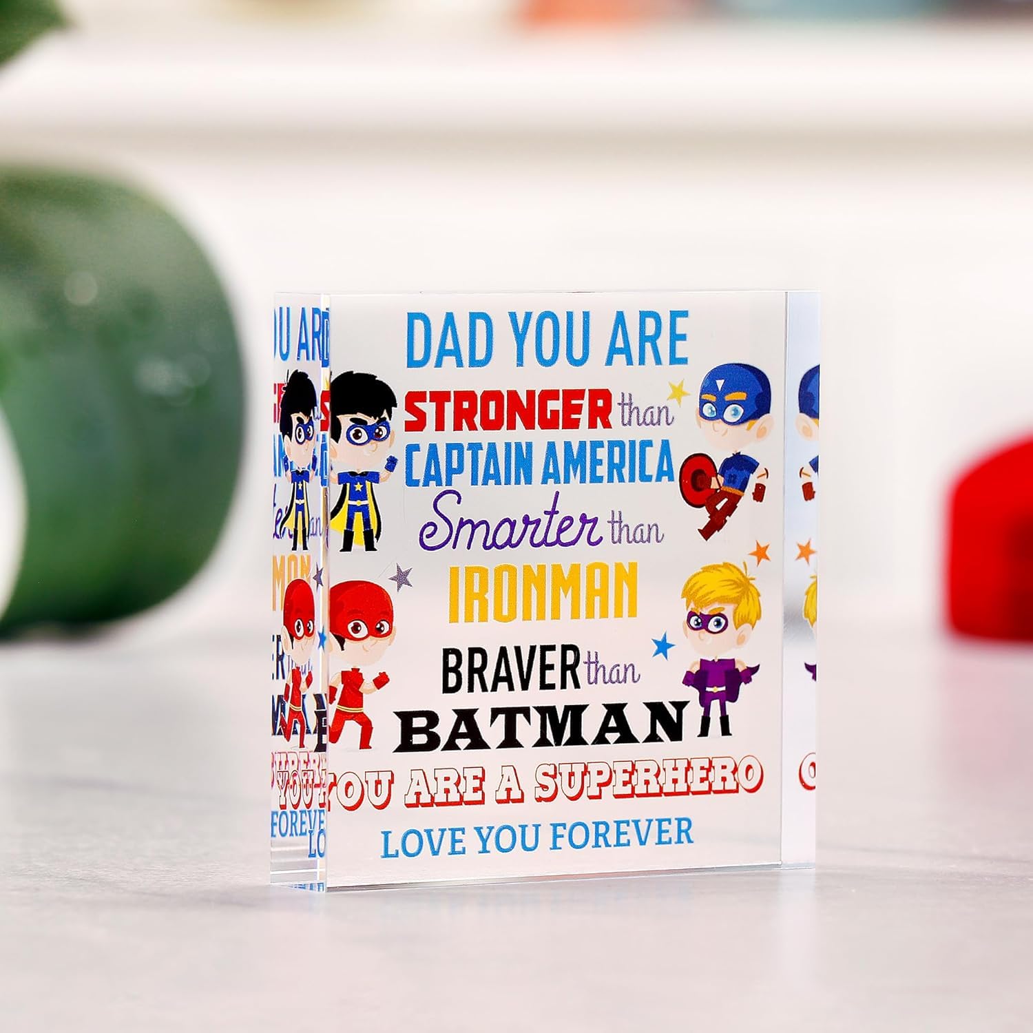 VELENTI Superhero Dad Crystal Paperweight - Funny Gift for Dad, Grandad - Unique Birthday, Father's Day