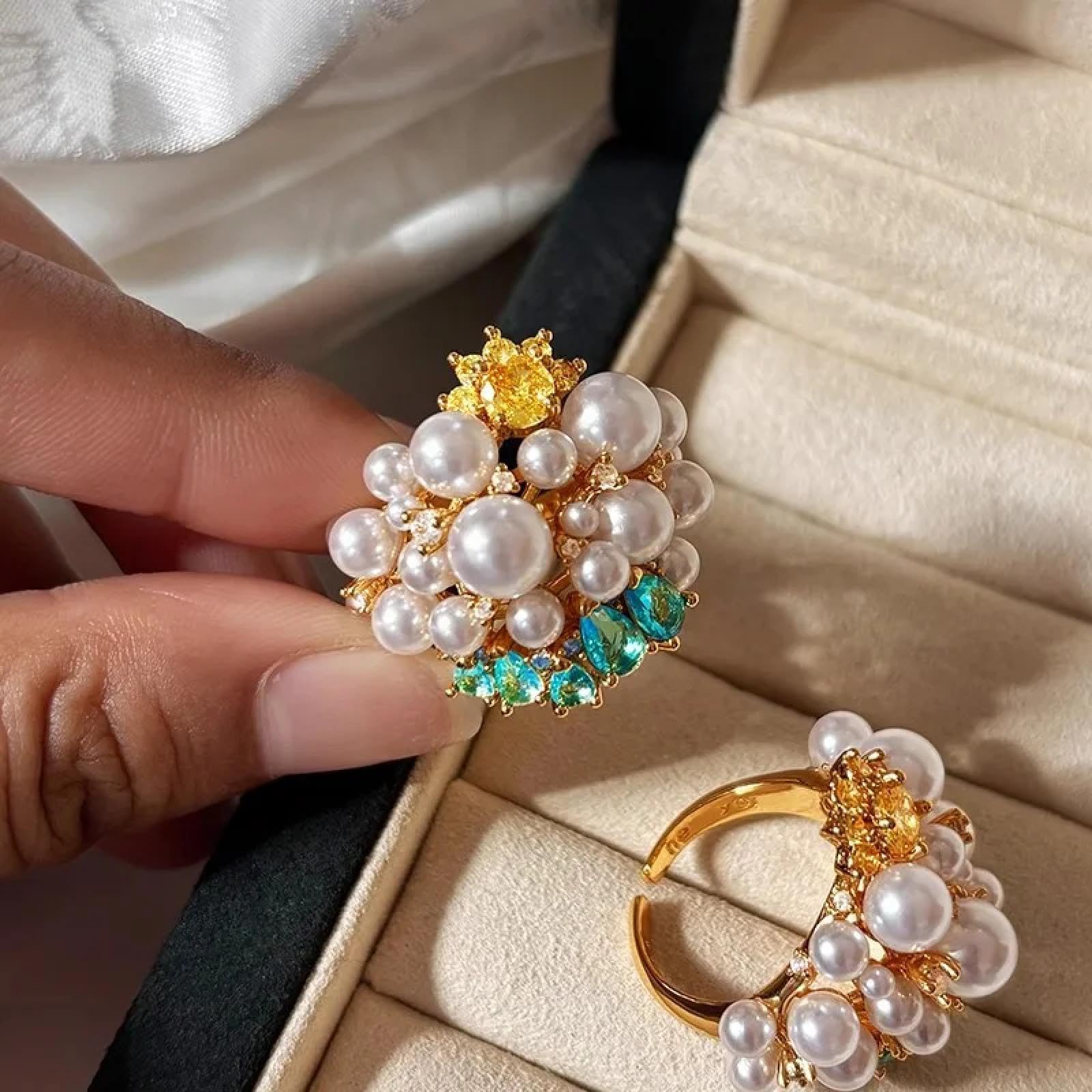 Ring Ringe Damen Bijouterie Herren Vintage Öffnung Verstellbarer Perlen Zirkon Ring Für Frauen Nischen Design Einzigartiger Exquisiter Schöner Personalisierter Zeigefingerring