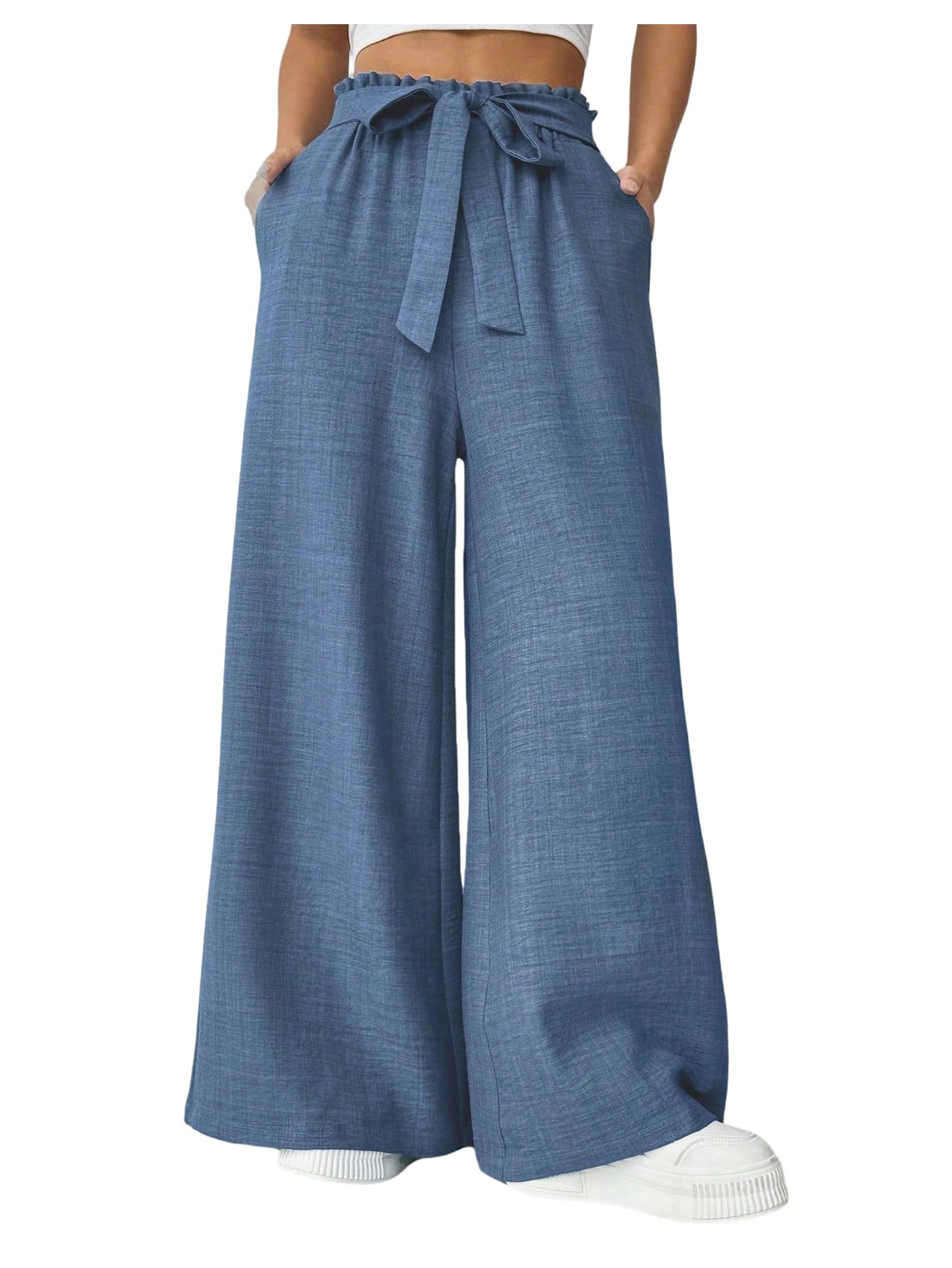 SweatyRocks Womens Linen Pants Wide Leg Casual High Waist Flowy Beach Trousers Work Outfits