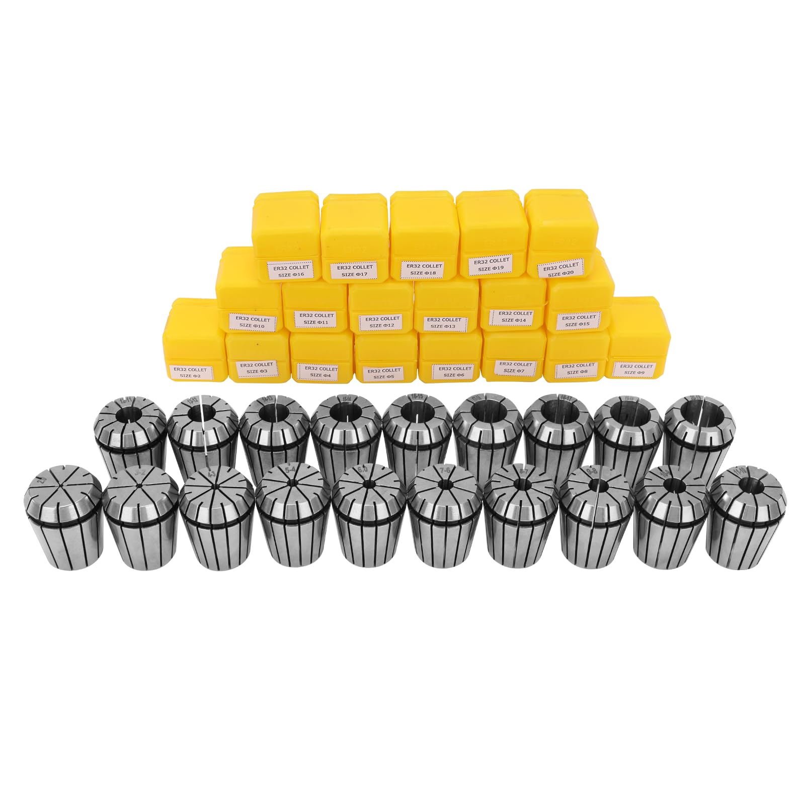 YOFULY ER32 Set mandrini a molla, ER32 mandrino 2 – 20 mm, ER32 molla per macchina per incisione e tornio CNC, portautensili, 19 pezzi…