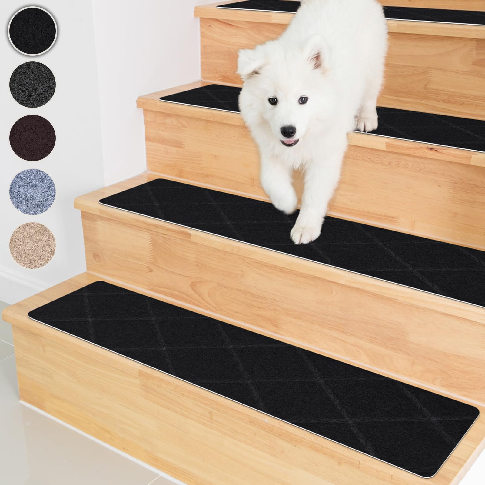 Homwiz Treppenstufen Matten, Stufenmatten Selbstklebend Innen 15 Stück, Treppenstufen Antirutsch Zuschneidbar Wiederverwendbar für Schützen Sie Haustiere, Senioren Kinder (Schwarz, 55cm x 19cm)