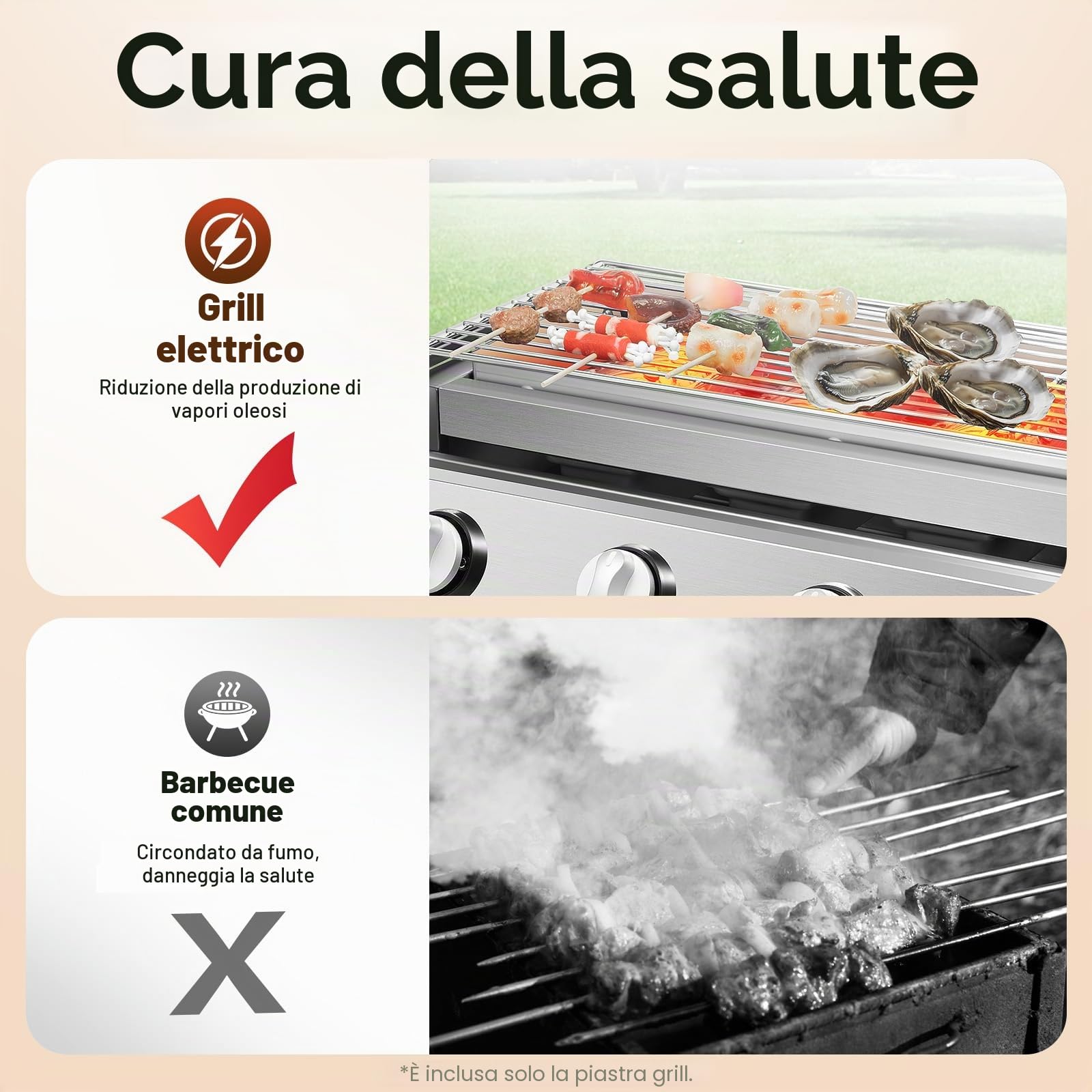 Griglia combinata a 4 fuochi, GPL, in acciaio inox, piano regolabile, rimovibile, per campeggio, balcone, giardino