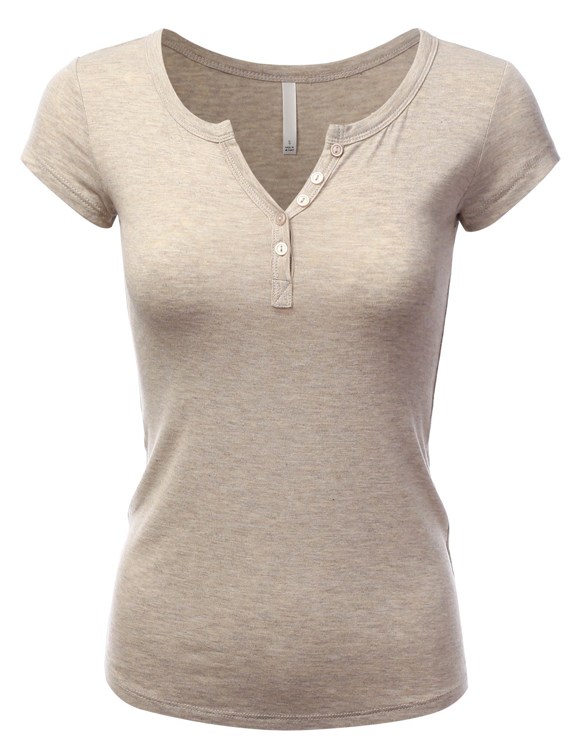 LALABEE Women's Deep V-Neck Short Sleeve Basic Henley Button T-Shirt for  Women