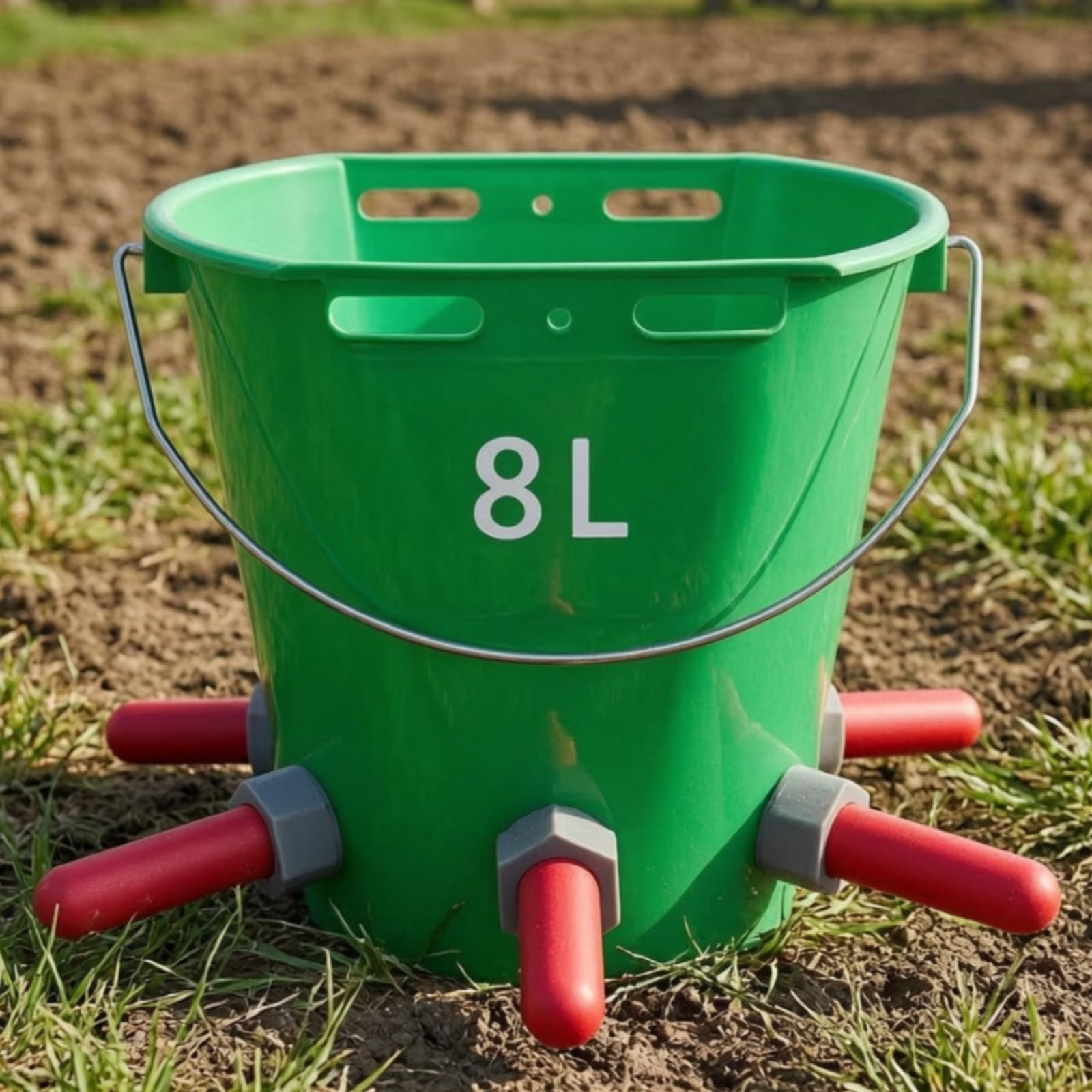 Secchio con Tettarelle Pratico, Secchio Verde Da 8 L Per Agnelli, Con Cinque Tettarelle Per Ovini Dimensioni Circa 30 × 28 Cm