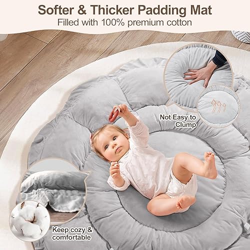 Miniatura 2 de Gimars Tapete ultra grueso de 100% algodón suave relleno para bebé, gimnasio y actividad, 53 x 53 pulgadas, alfombra de juego grande de dos caras