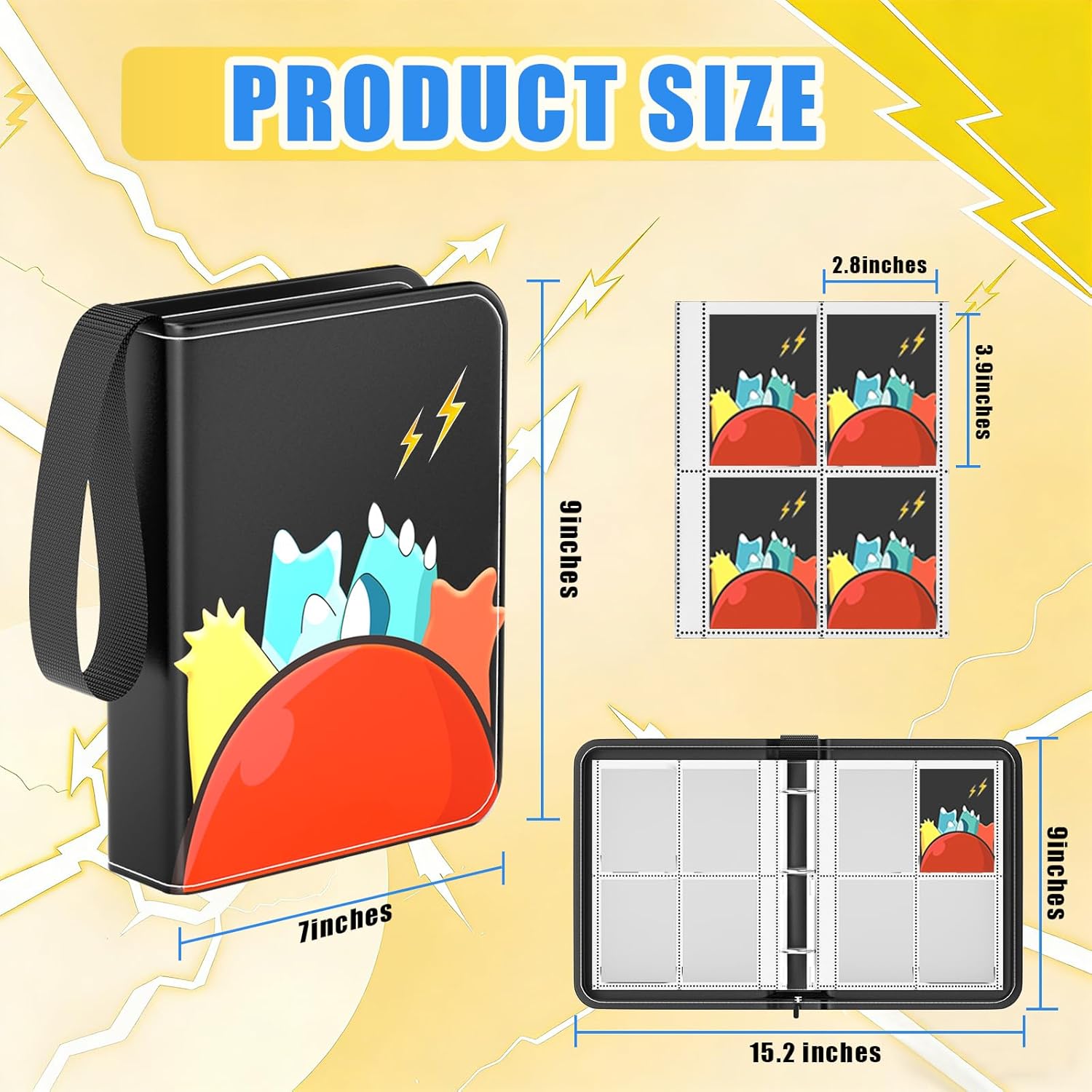 Card Binder Holder 4-Pocket 440 Pockets with 55 Removable Sheets Included fit 440 Trading Cards for Card Collector Album Book with Zipper Carrying Case (black),The Best Gifts for Kids To Enjoy Games