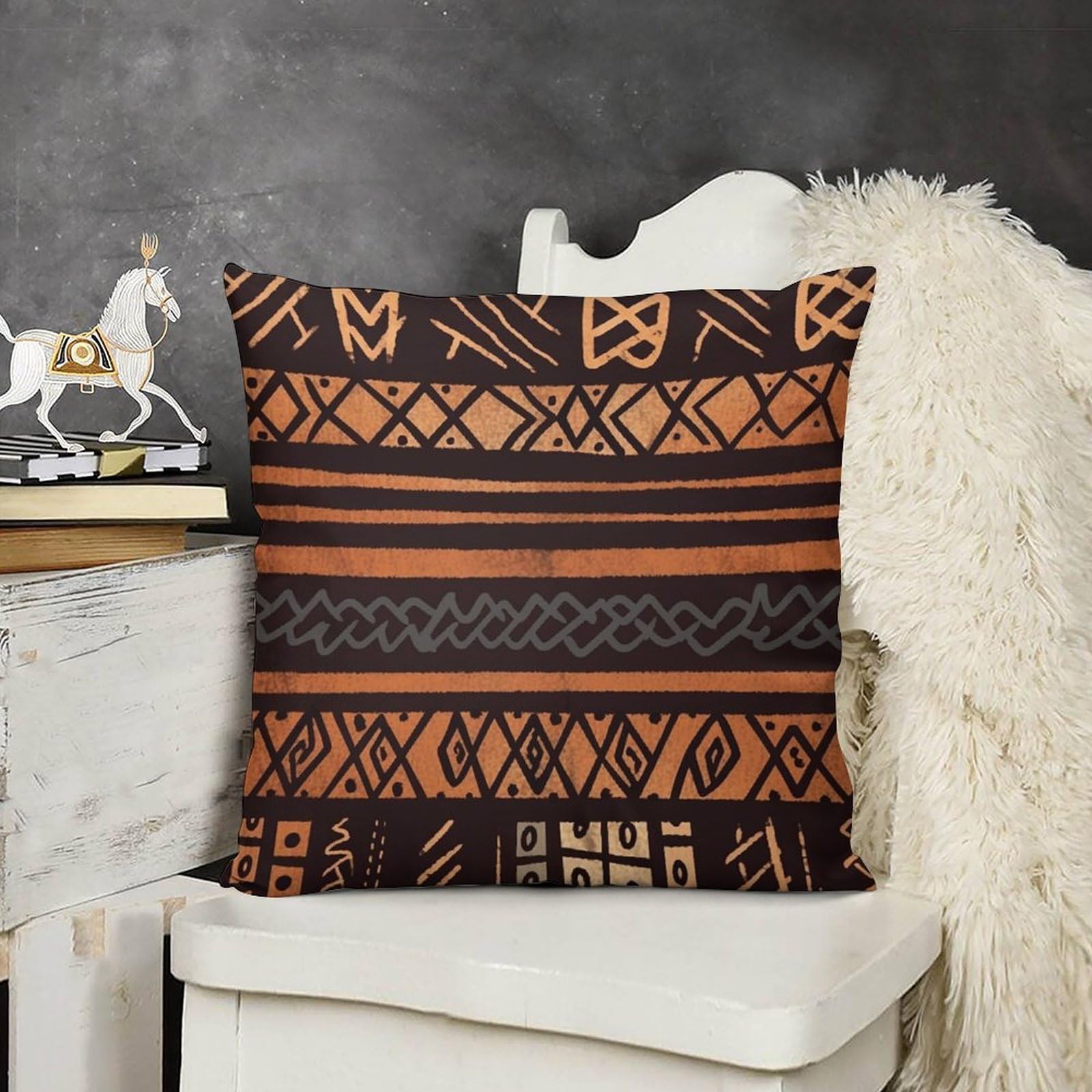 FodPand Boho Farmhouse African Mud Cloth Tribal Pillow Covers with Hidden Zipper 26x26 Soft Plush Cushion Cover Decorative Throw Pillow Cases for Couch Bed Sofa Living Room Indoor Outdoor Home Decor