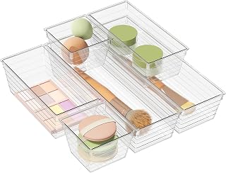 DCA 6-Pack Clear Acrylic Drawer Organizers - Customizable Storage Bins for Makeup, Jewelry, Utensils, Office Supplies
