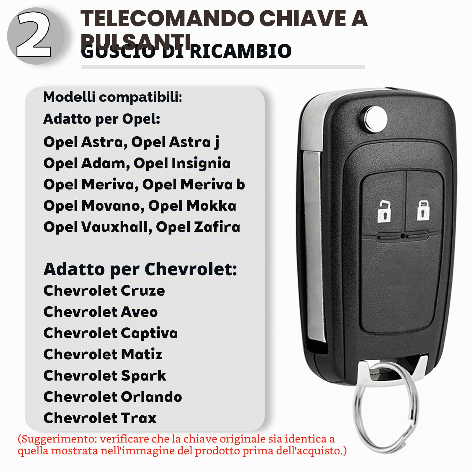 Guscio Chiave Auto 2 Tasti Compatibile con Opel Adam Astra J Insignia Meriva B Mokka Zafira Chevrolet Cruze Aveo Orlando Spark Trax Captiva Matiz Telecomando Custodia Ricambio