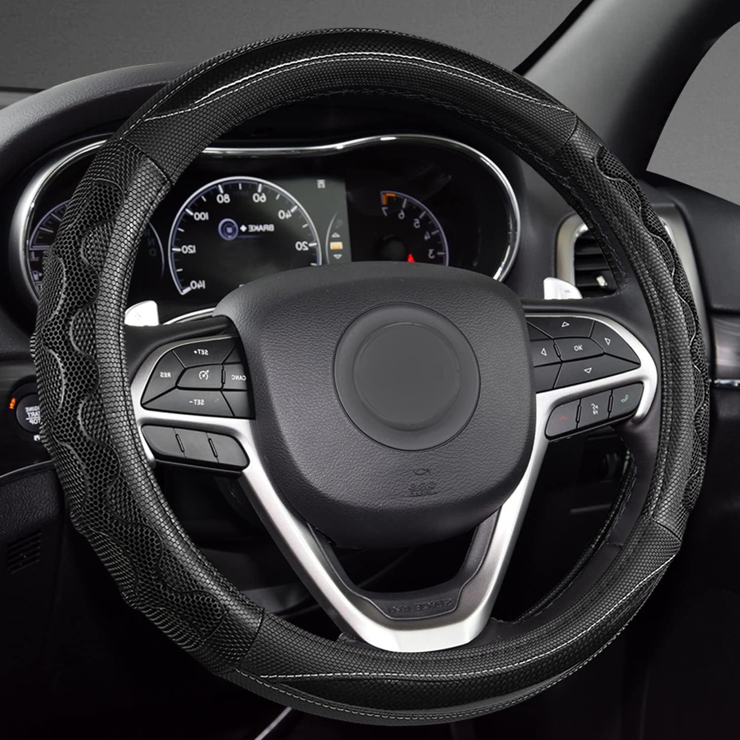 GIANT PANDA Steering Wheel Cover for Jeep Wrangler, Car Steering Wheel Cover for Jeep Grand Cherokee and Cherokee - Black