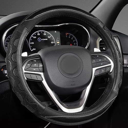 GIANT PANDA Cubierta del volante para Jeep Wrangler, cubierta del volante del coche para Jeep Grand Cherokee y Cherokee - Negro