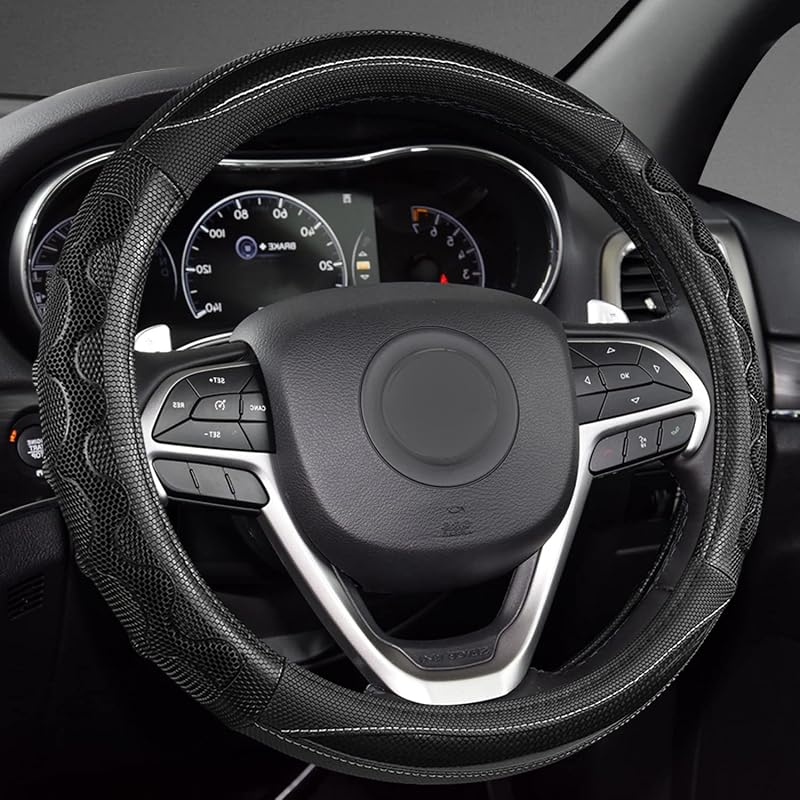 Capa para volante GIANT PANDA para Jeep Cherokee, Wrangler e Grand Cherokee, preta, 36,8–38,1 cm, SWJ01, 1 unidade