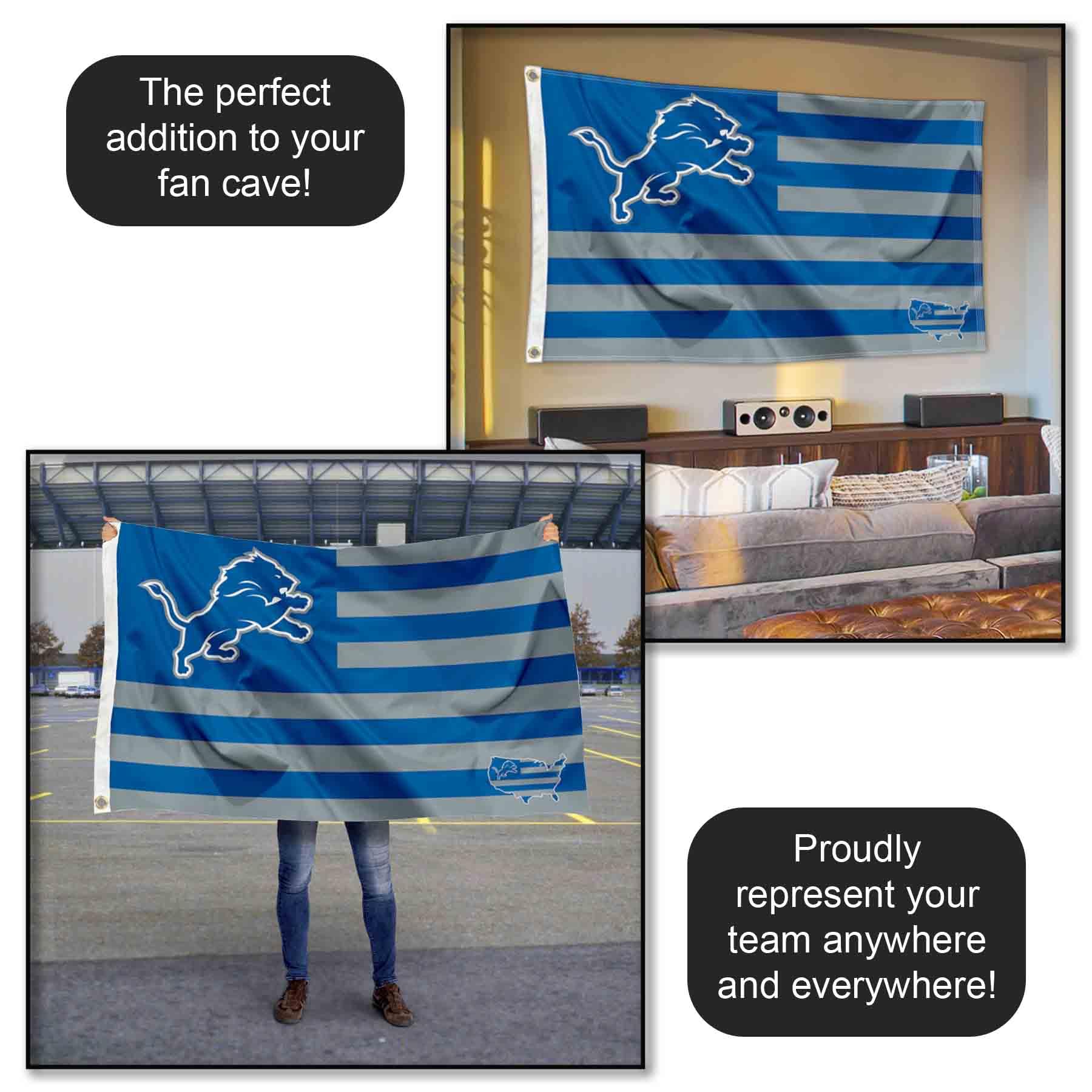 WinCraft Detroit Lions USA American Nation Stripes - Bandera Con Ojales (3 X 5 Cm