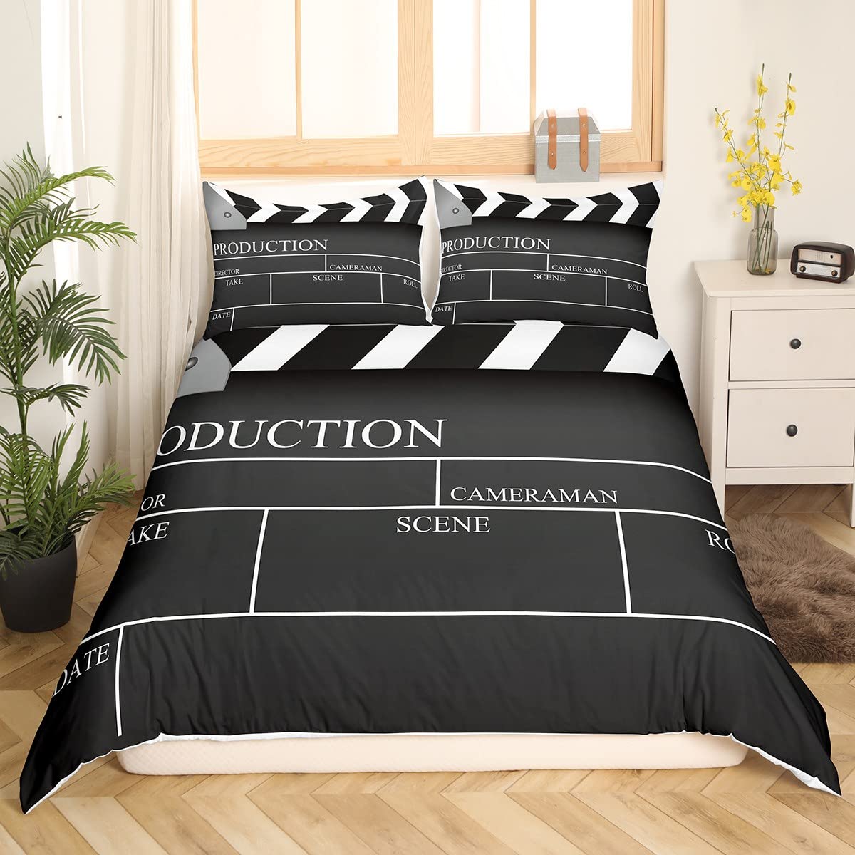 Vintage Cinema Ticket Bedding Set for Girls Boys Children Movie Theater Theme Comforter Cover Filmstrip Duvet Cover Bedspread Cover King Size Bedding Collection 3Pcs - Image 3
