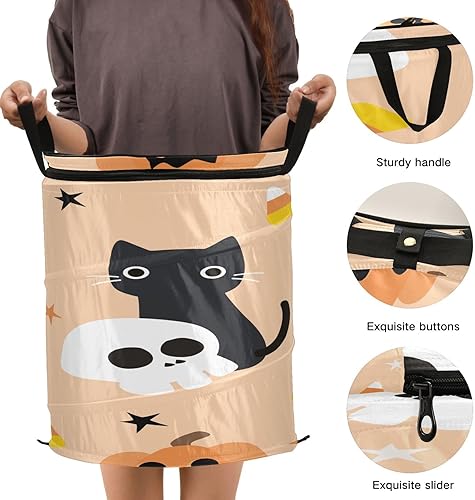 Miniatura 3 de Cestas de almacenamiento plegables con tapa para manta Lindo gato negro feliz calabaza de Halloween, cestos para ropa sucia