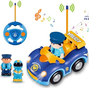 Pup Go Toddler RC Cartoon Police Car with Music and Lights 2 Interchangeable Dolls First Remote Controlled Car for Boys and Girls 18 Months + Perfect Birthday