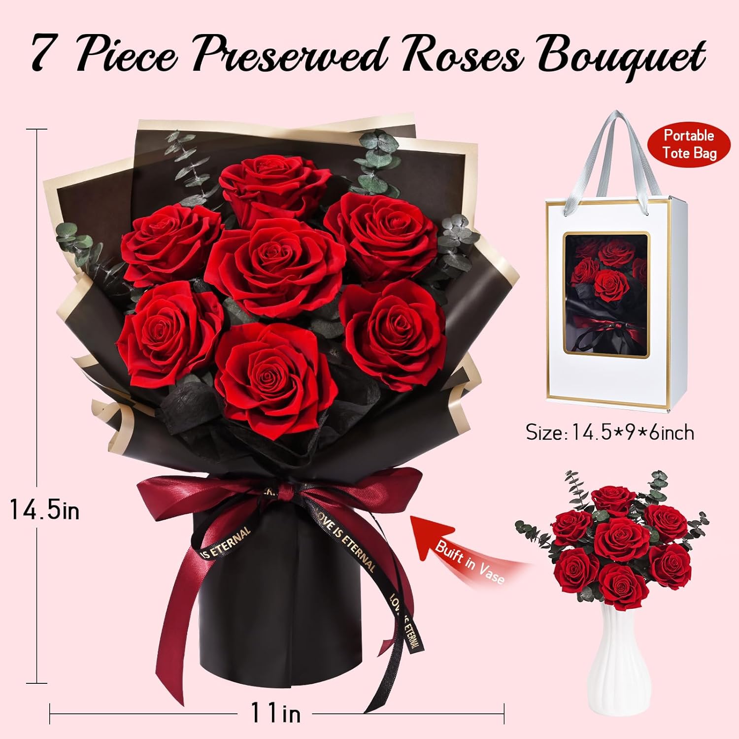 Flowers for Delivery Prime 7 Roses, Valentines Day Gifts for Her, Preserved Flowers Eternal Forever Red Roses Bouquet Birthday Gifts Regalos Para San Valentin for Women Gf Gifts Wedding Anniversary - Image 7