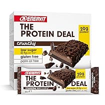 Enervit, The Protein Deal Crunchy Double Choco Storm, Barrette Proteiche, Gusto Cioccolato Fondente, 20g di Proteine, 0,1g di Zuccheri, Snack Goloso, Senza Glutine, 12 Barrette da 55g