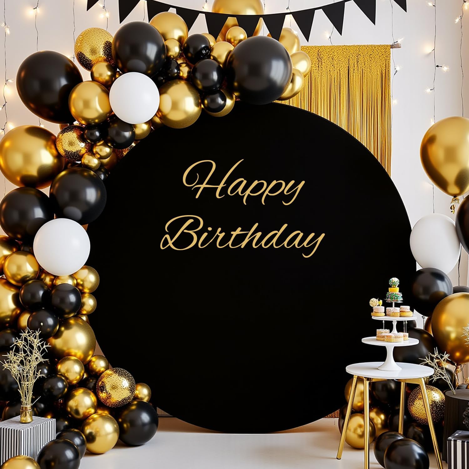 7.2FT Round Backdrop Cover Black Round Arch Covers, Adjustable Polyester Circle Arch Backdrop Cover for Wedding Birthday Party Photography Decoration