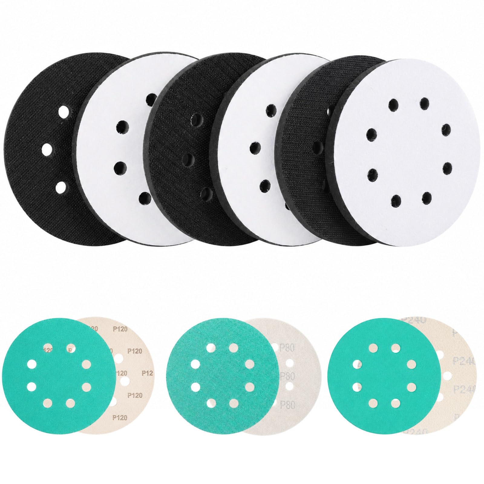 Foam Sanding Interface Pads, 125 mm, with 6 Sandpapers (80/120/240 Grit)